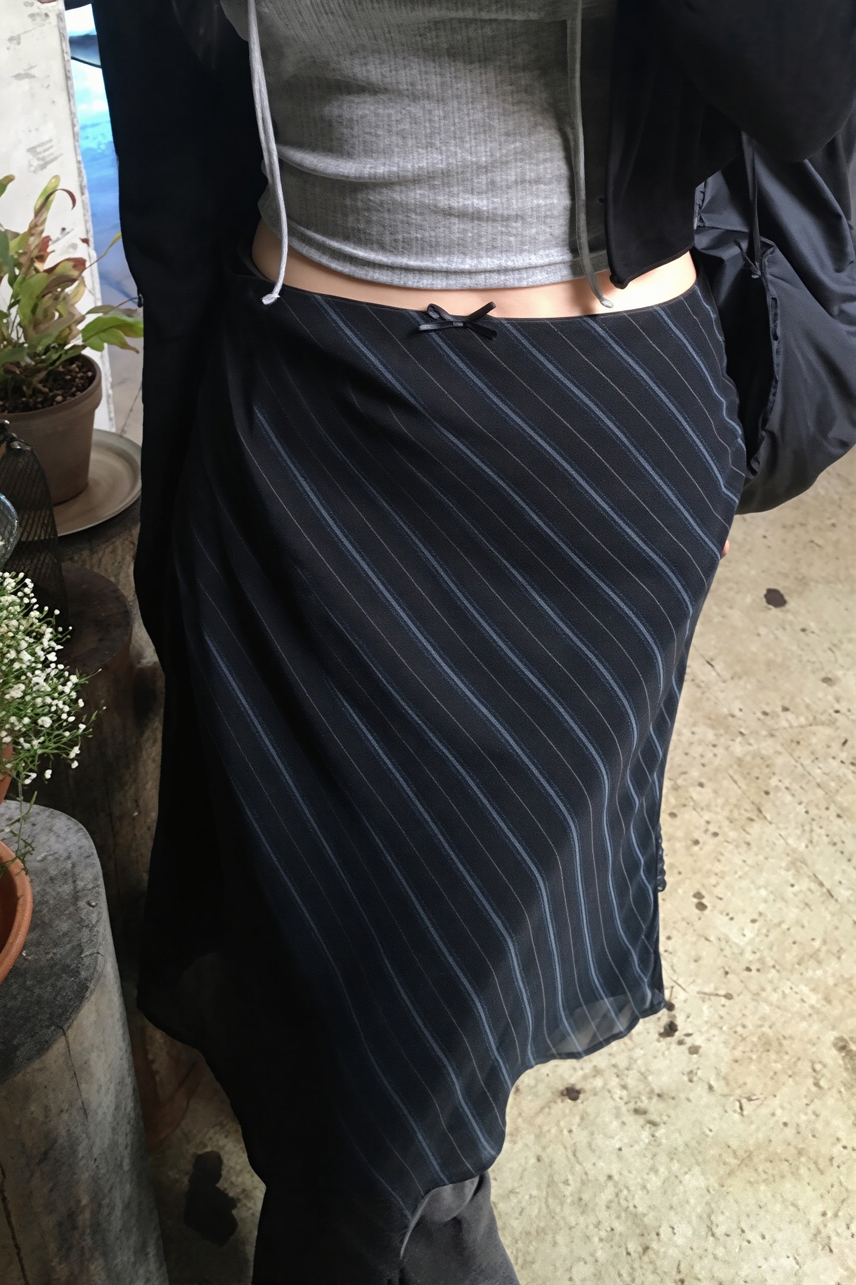 Striped Double-Mesh Skirt