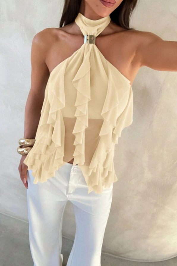 Solid Ruffle Halter Top