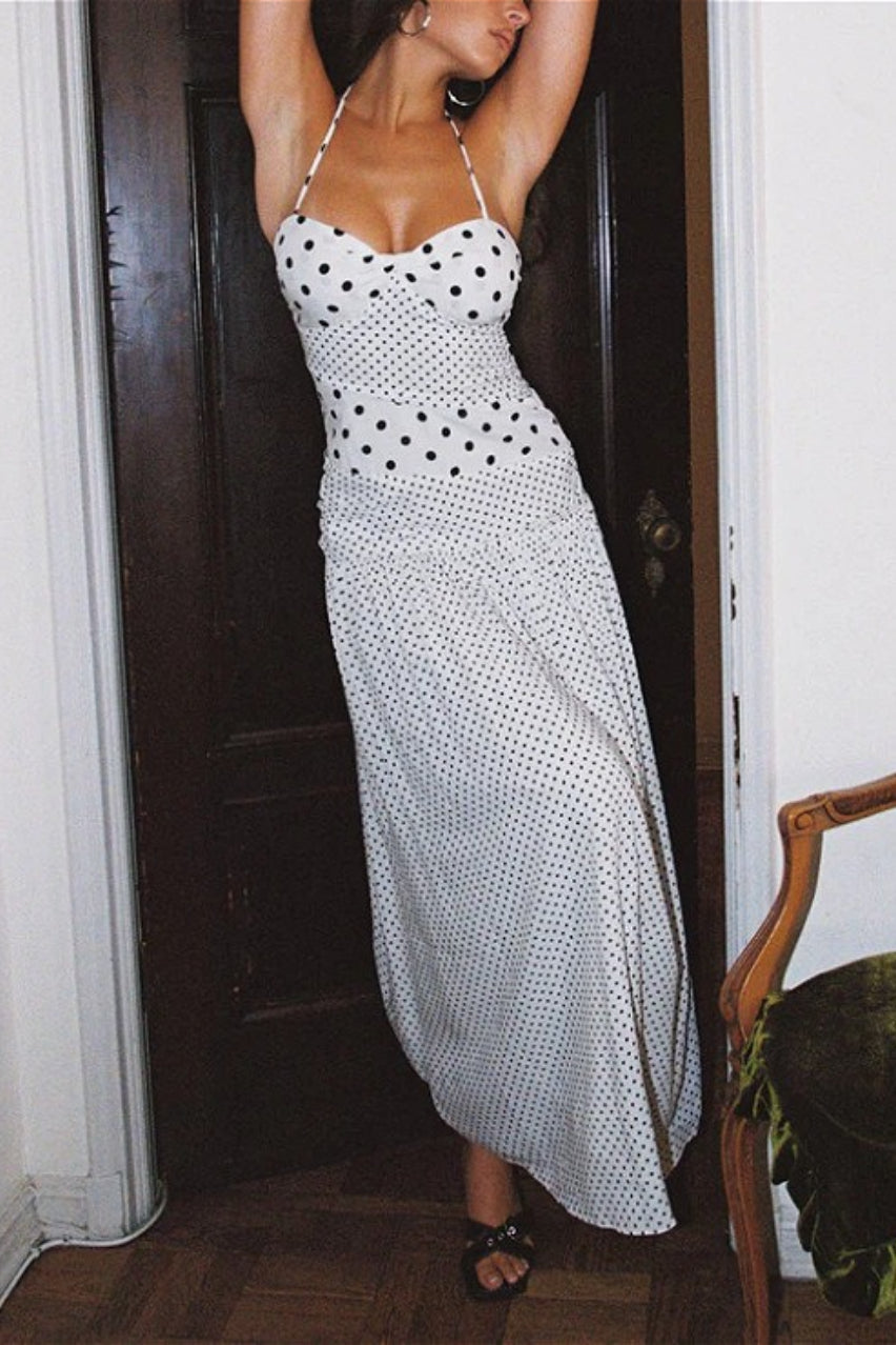 Polka Dot Lace Square-Neck Cami Maxi Dress