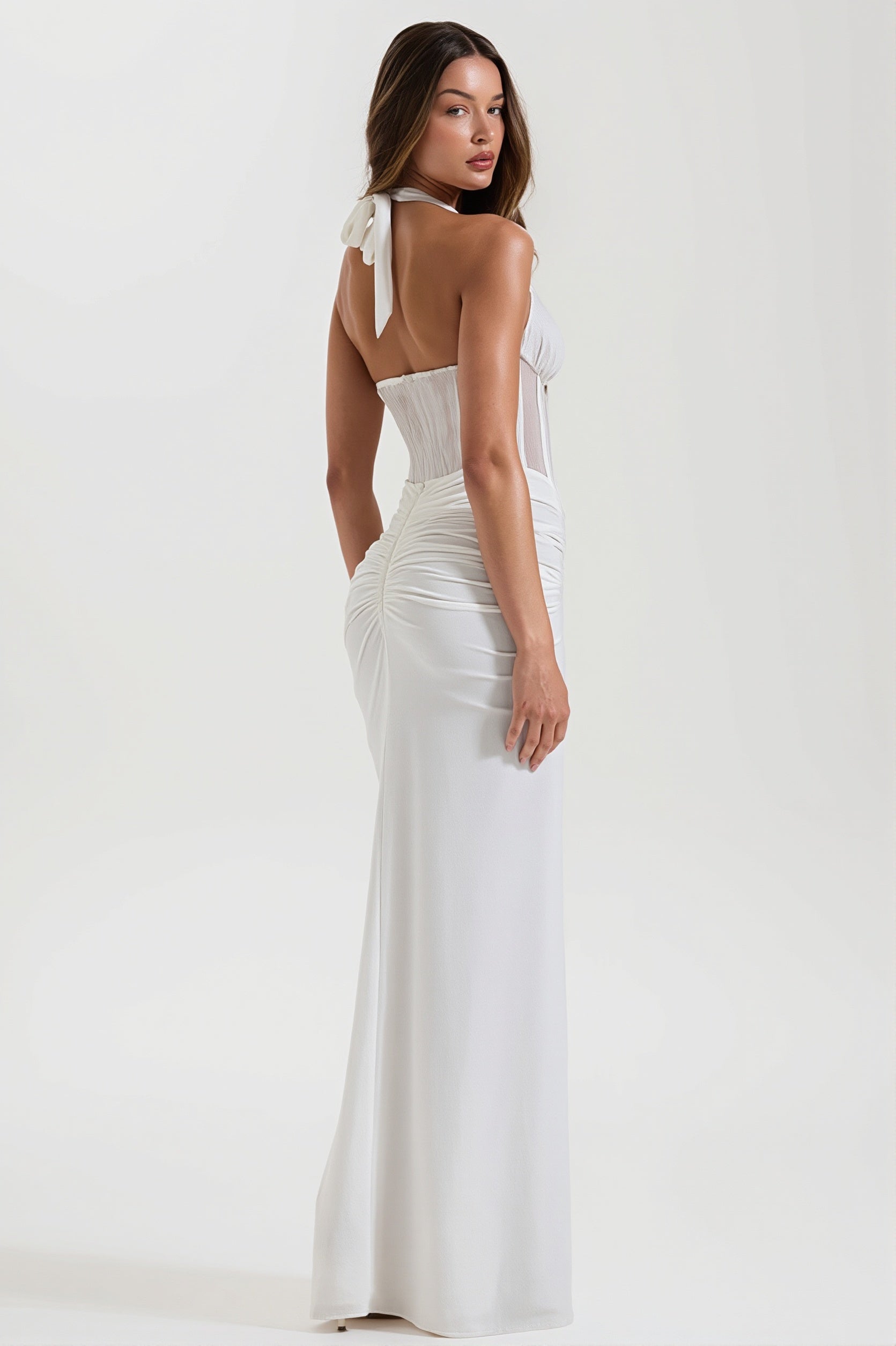 Tie-Back Ruched Bodycon Maxi Dress