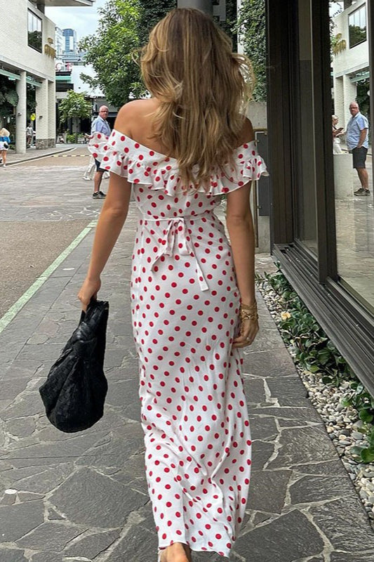 Polka Dot Cami A-Line Ruffle Maxi Dress