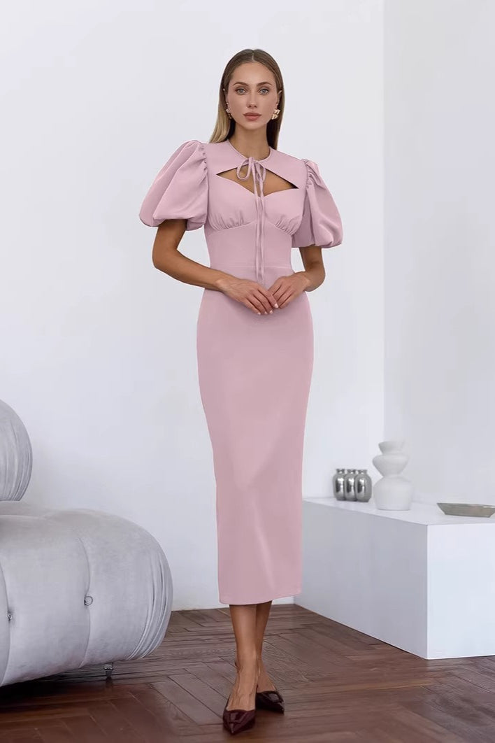 Puff-Sleeve Bodycon Maxi Dress