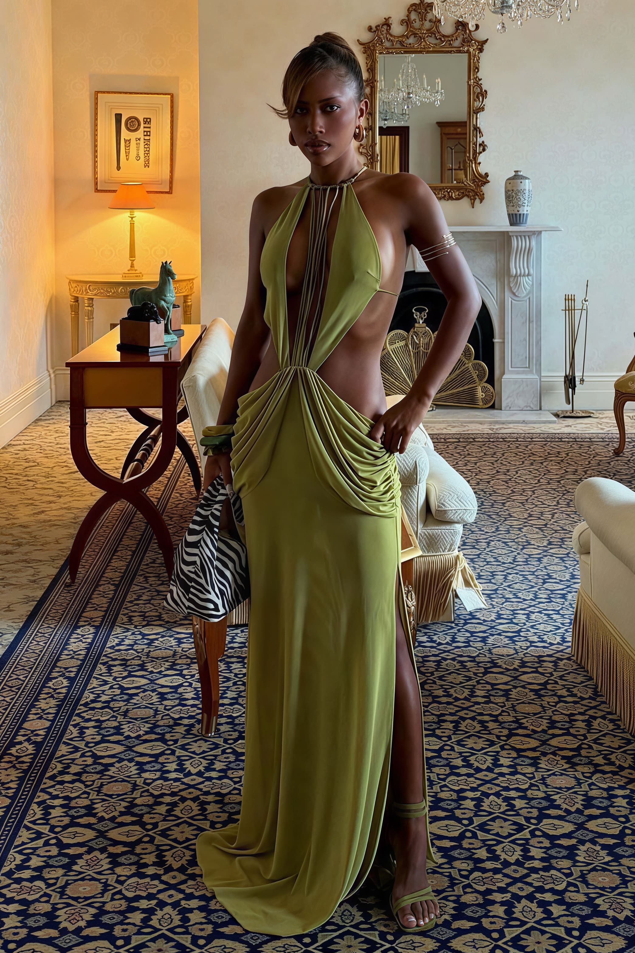 Halter Beaded Ruffle Maxi Dress