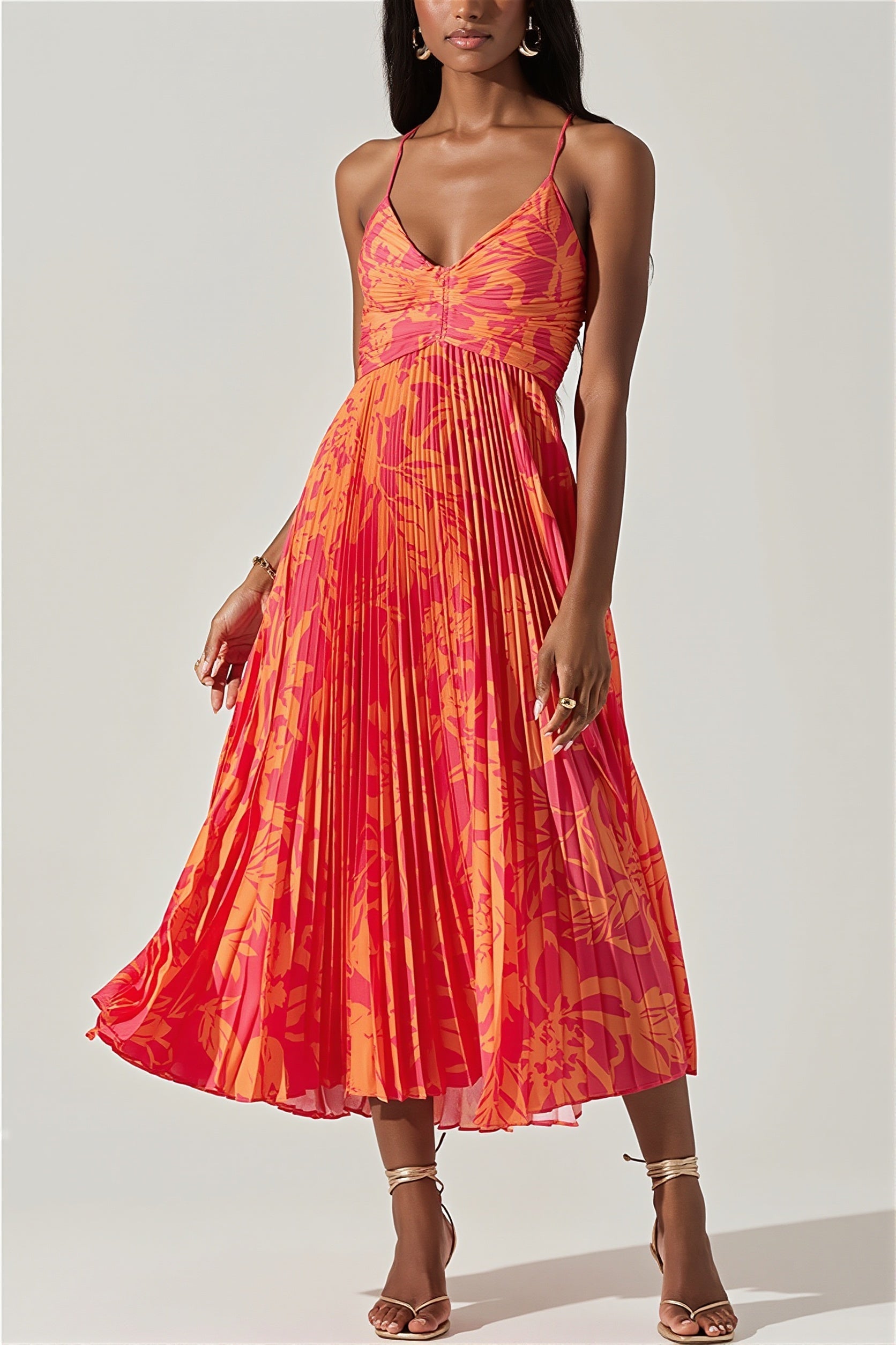 Floral Pleated Cami Maxi Dress