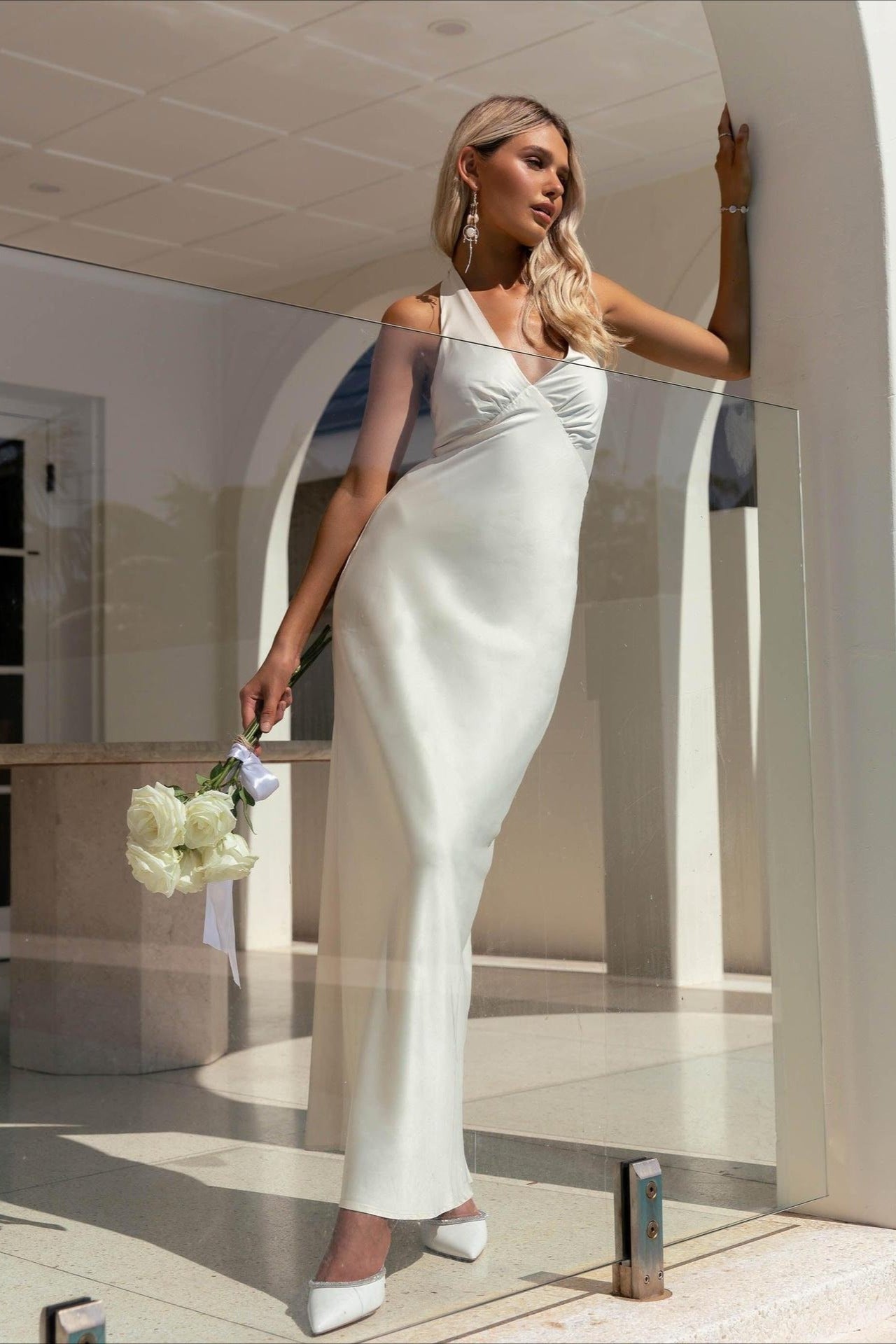 Solid V-Neck Slim Maxi Dress