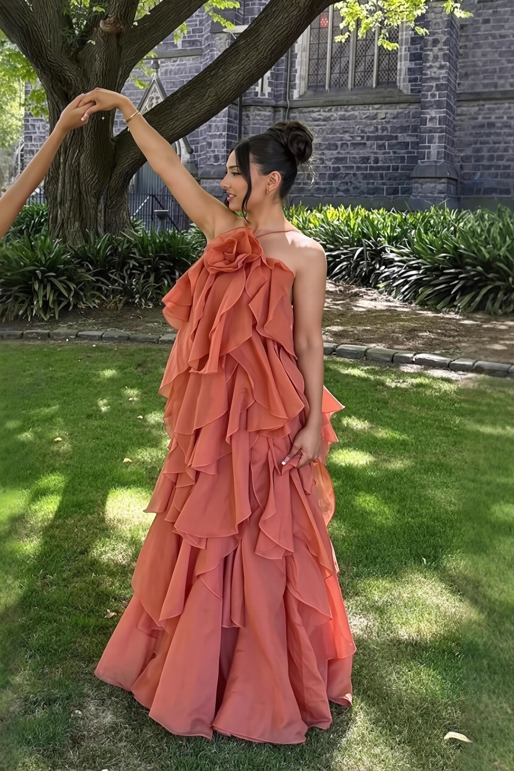 Floral Applique Halter Maxi Dress