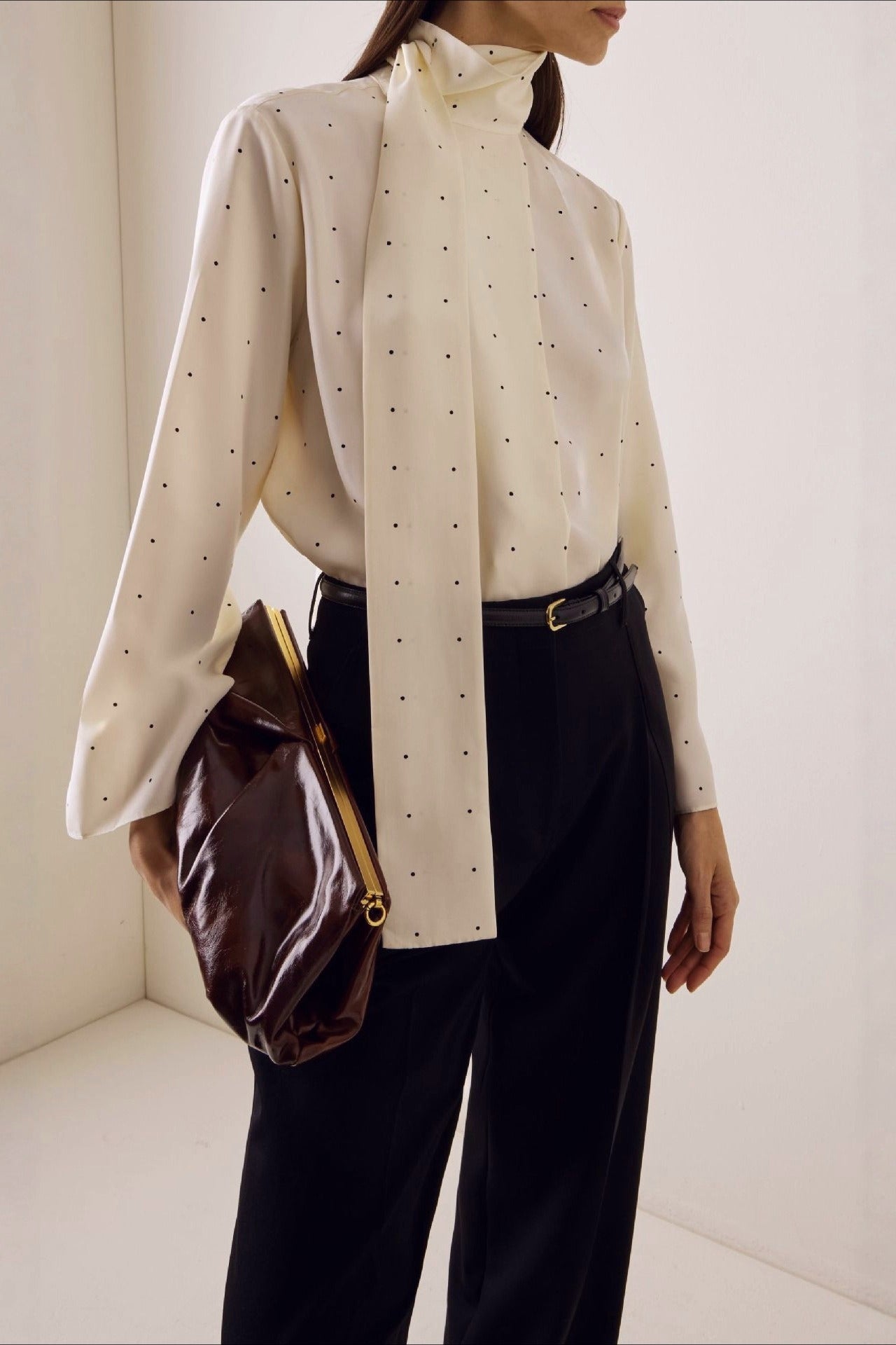 Polka Dot Ribbon Commuter Blouse