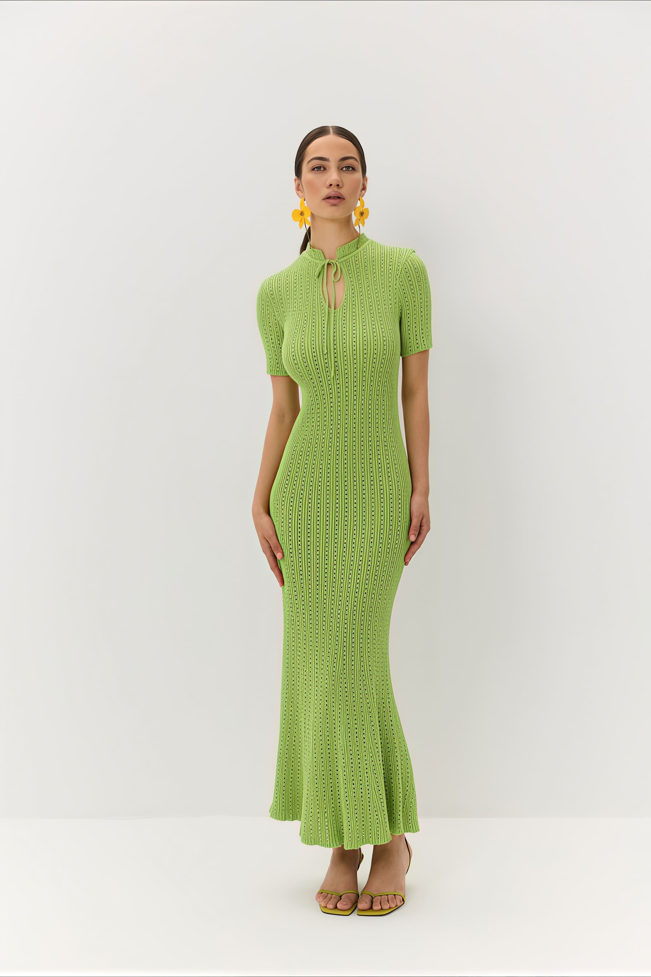 Knitted Round-Neck Short-Sleeve Bodycon Maxi Dress