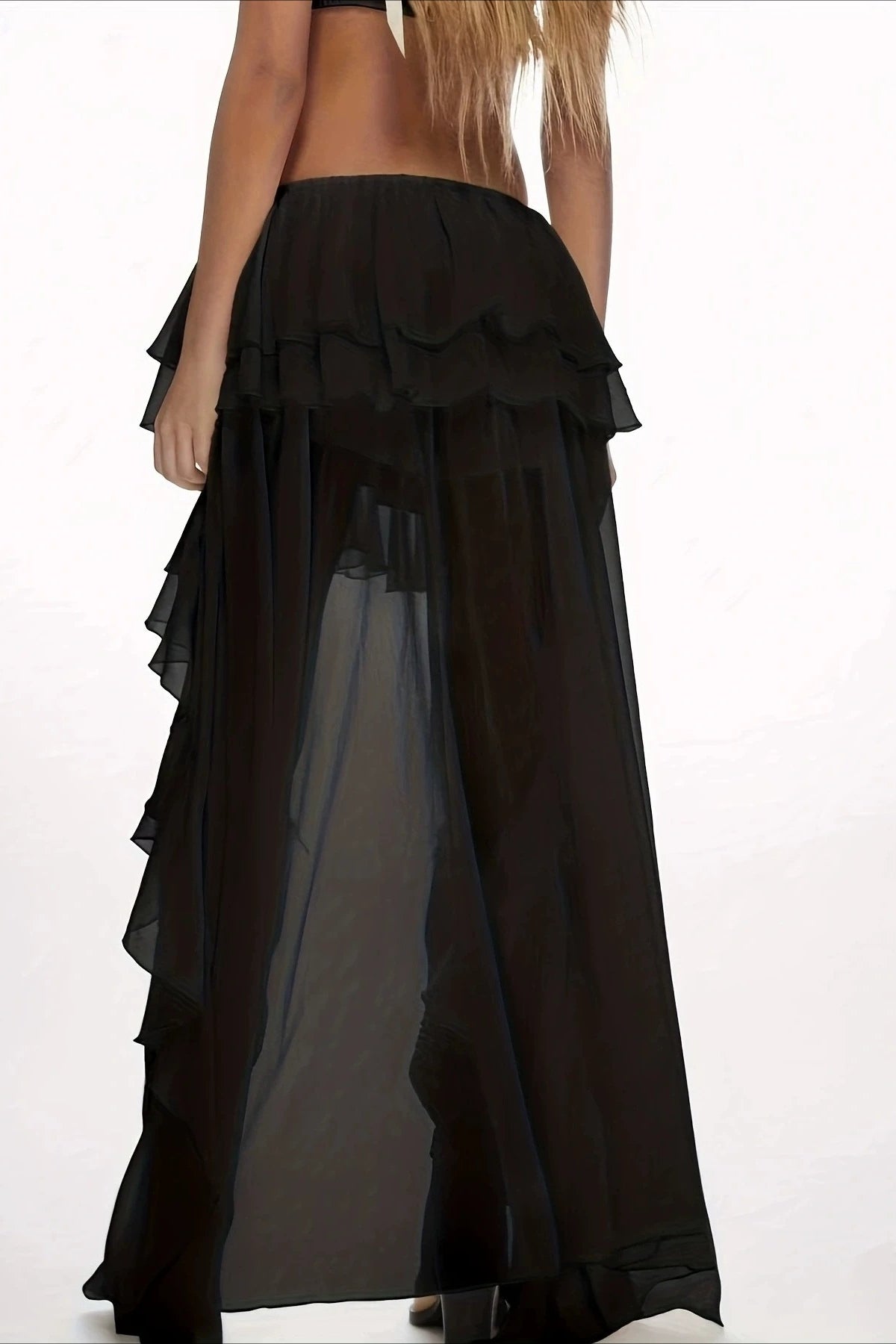 Waterfall-Ruffle Layered Maxi Skirt
