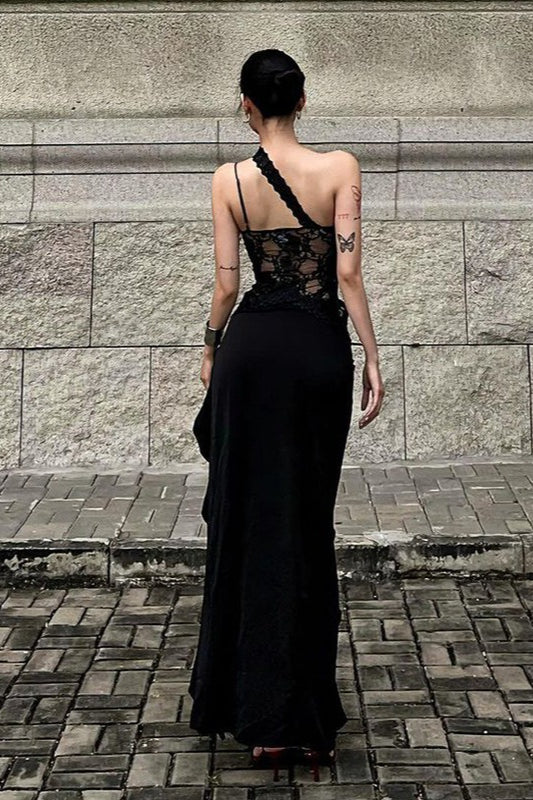 Lace-Patch Sheer Mini Dress