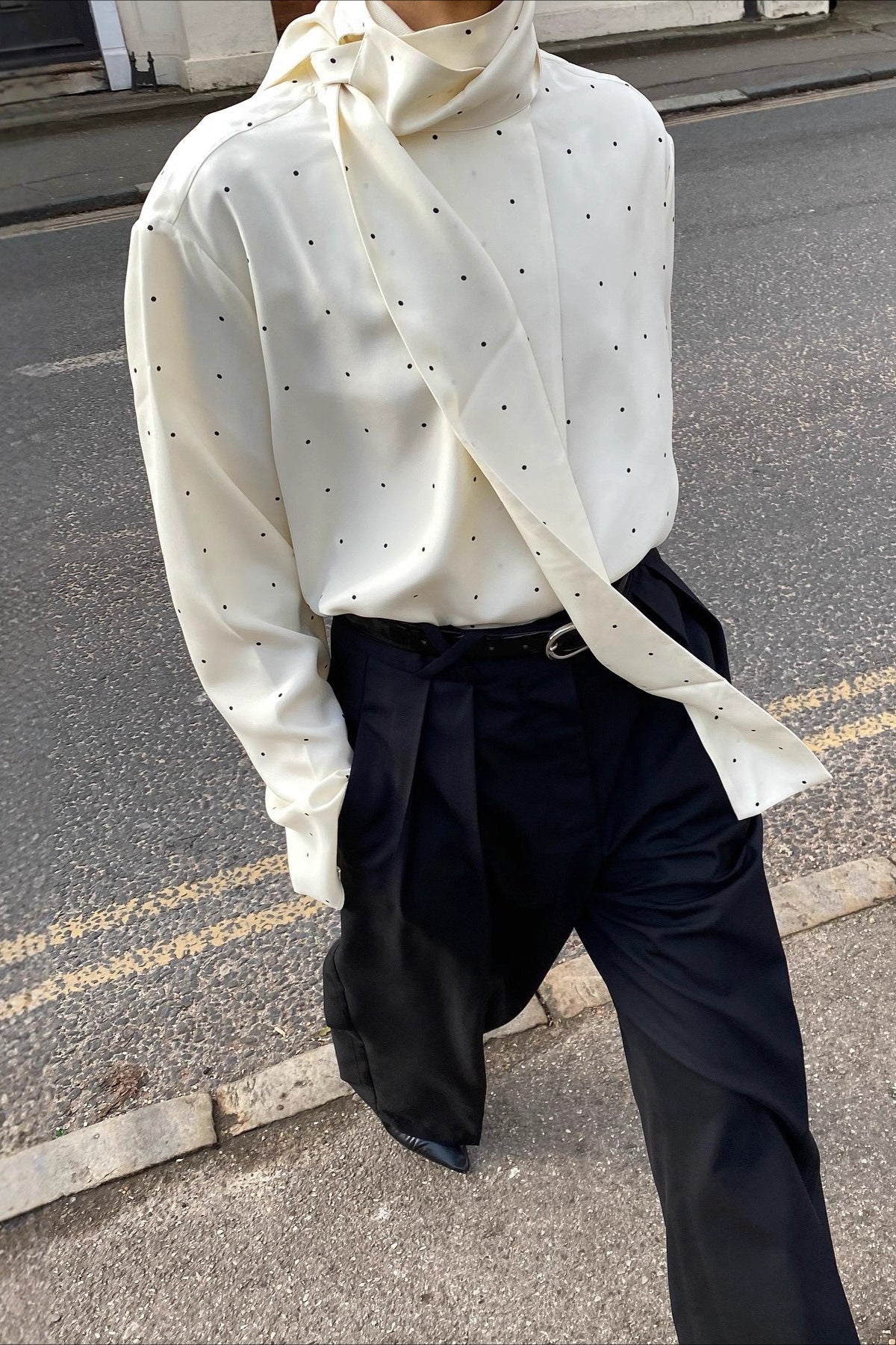 Polka Dot Ribbon Commuter Blouse