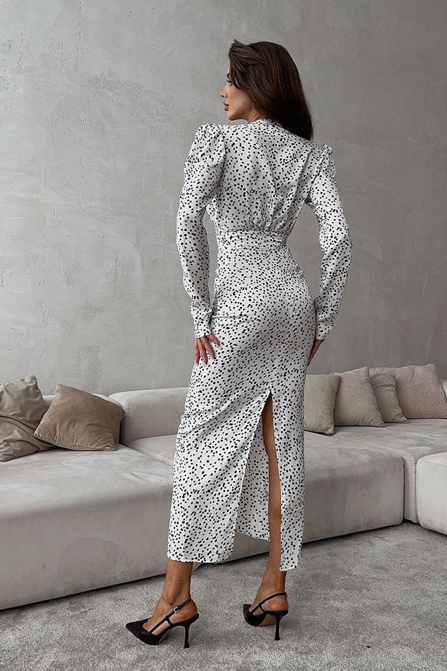 Polka Dot Floral Puff-Sleeve Maxi Dress