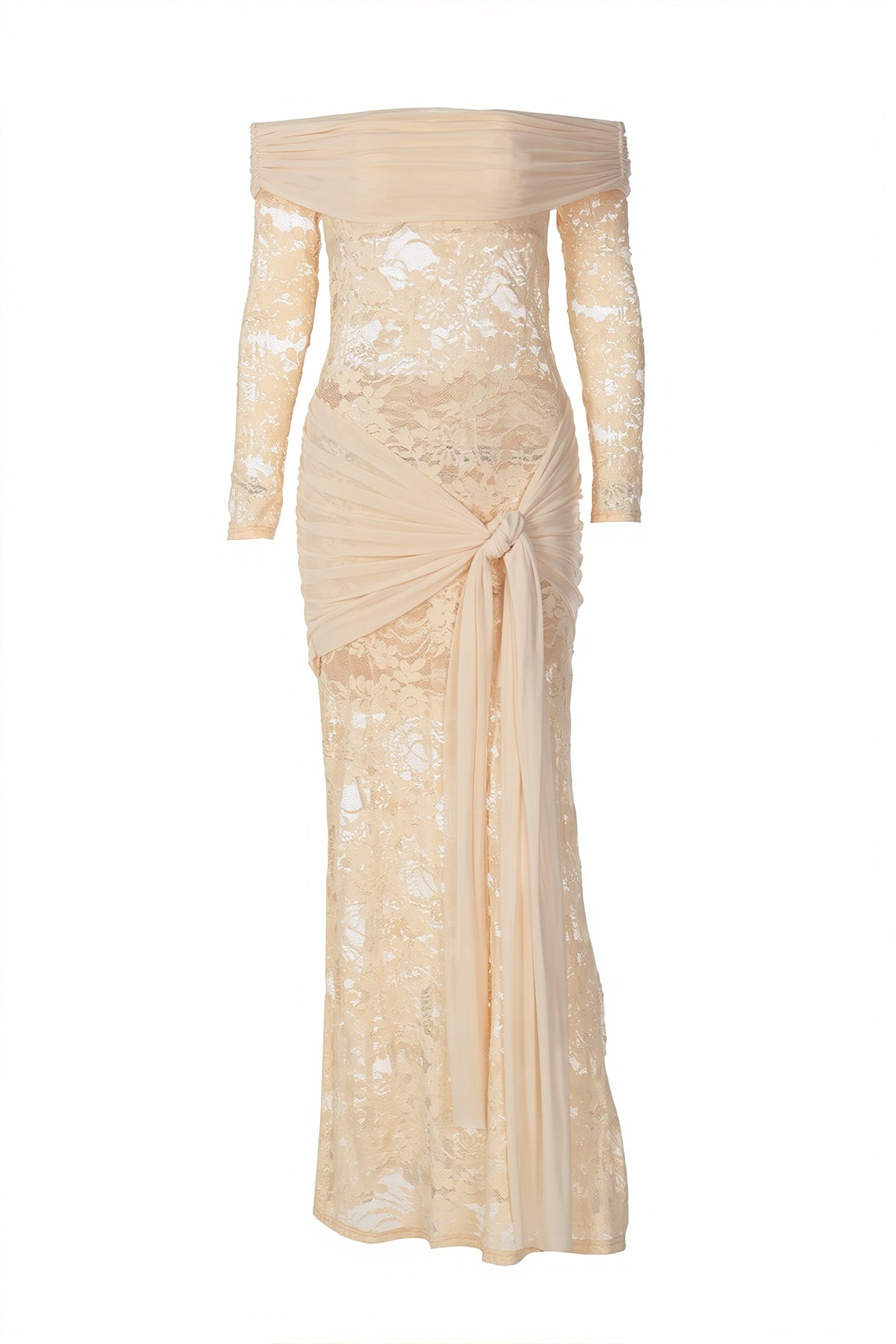 Lace-Trim Off-Shoulder Wrap Maxi Dress