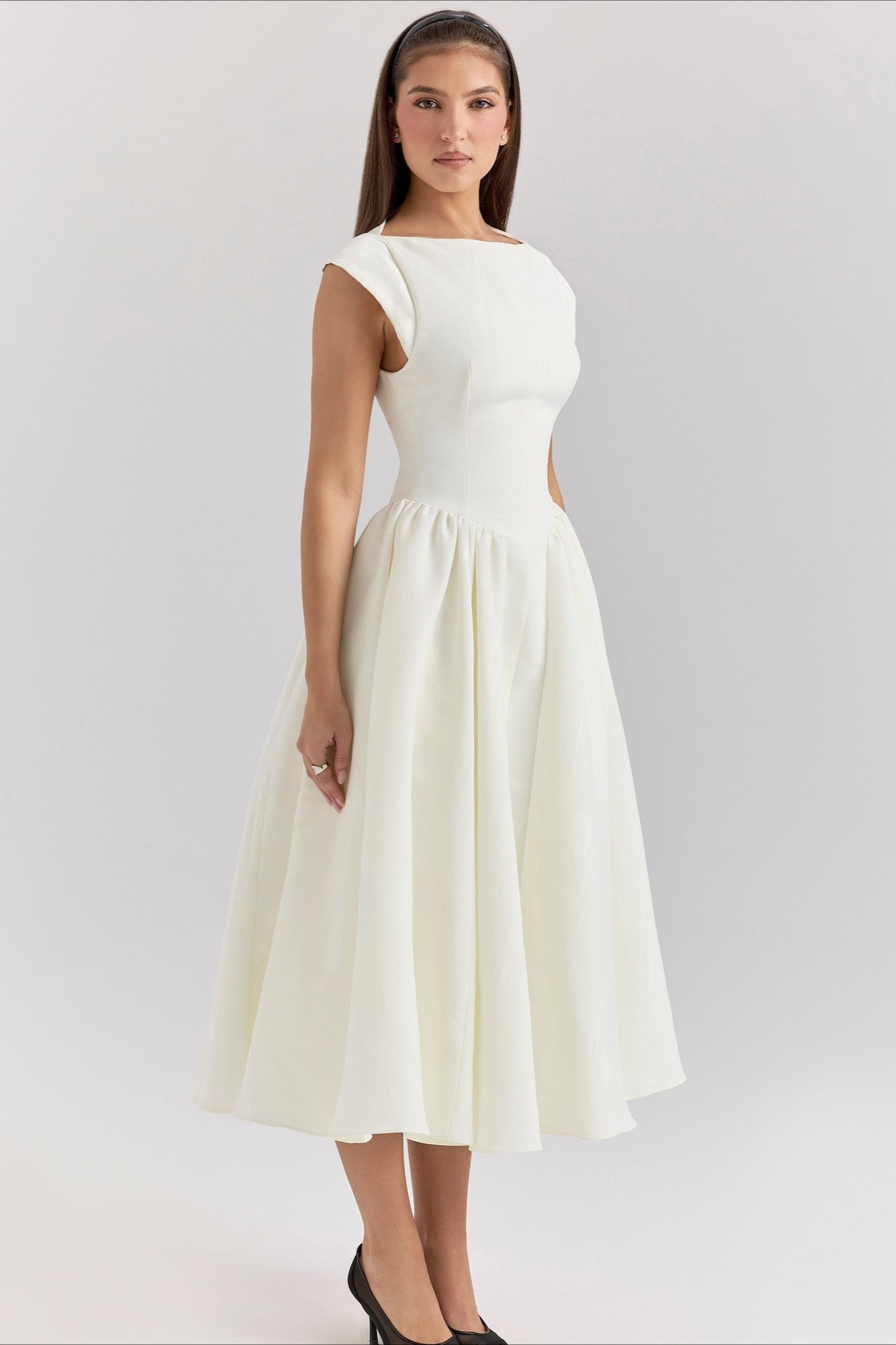 Solid Backless Swing Midi Dress