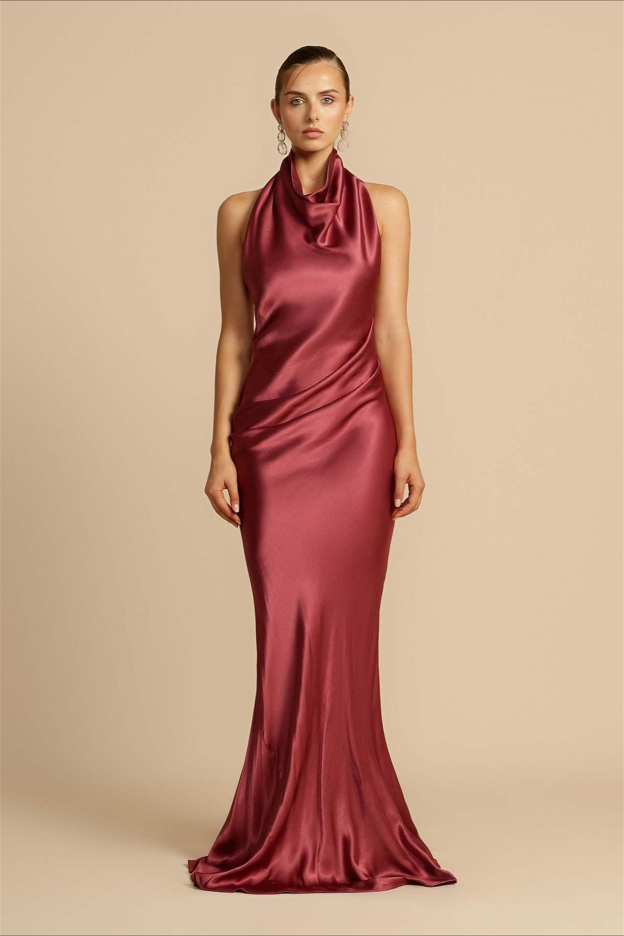 Satin Halter Backless Maxi Dress