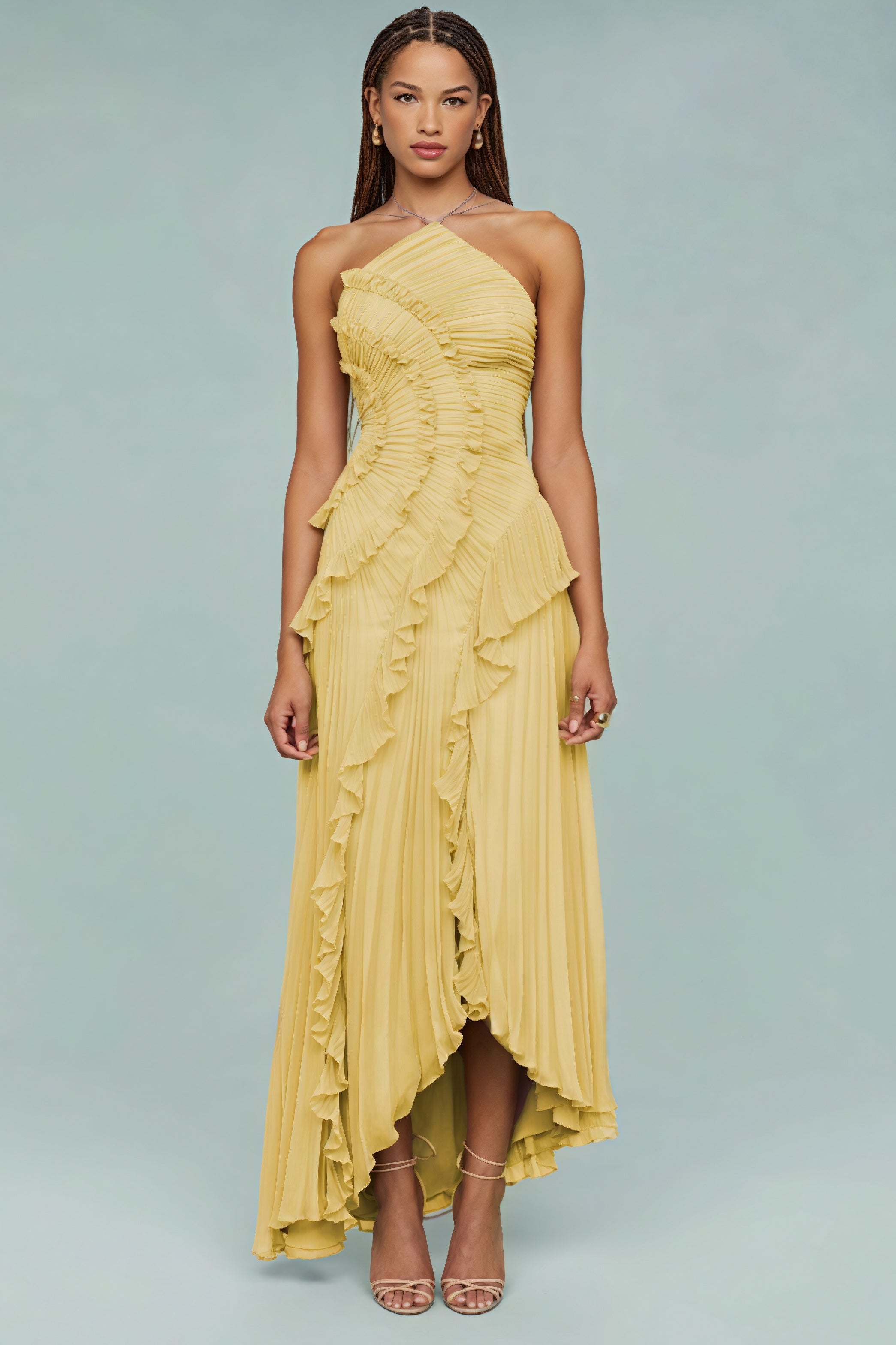 Ruched Halter Backless Maxi Dress