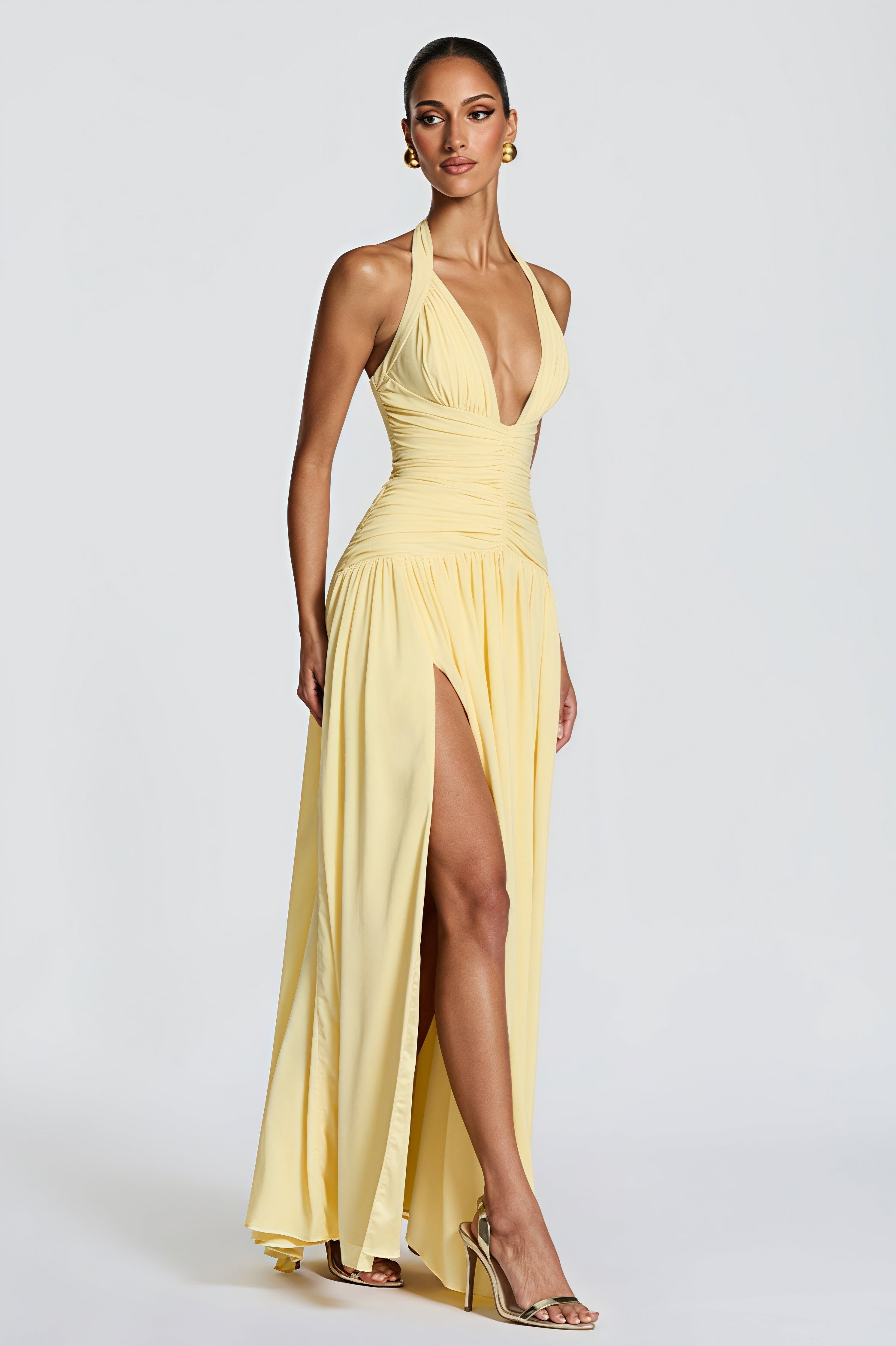 Halter-Neck Slit Backless Maxi Dress
