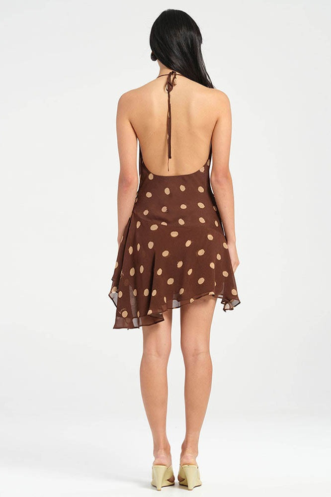 Polka Dot Chiffon Halter Deep-V Mini Dress