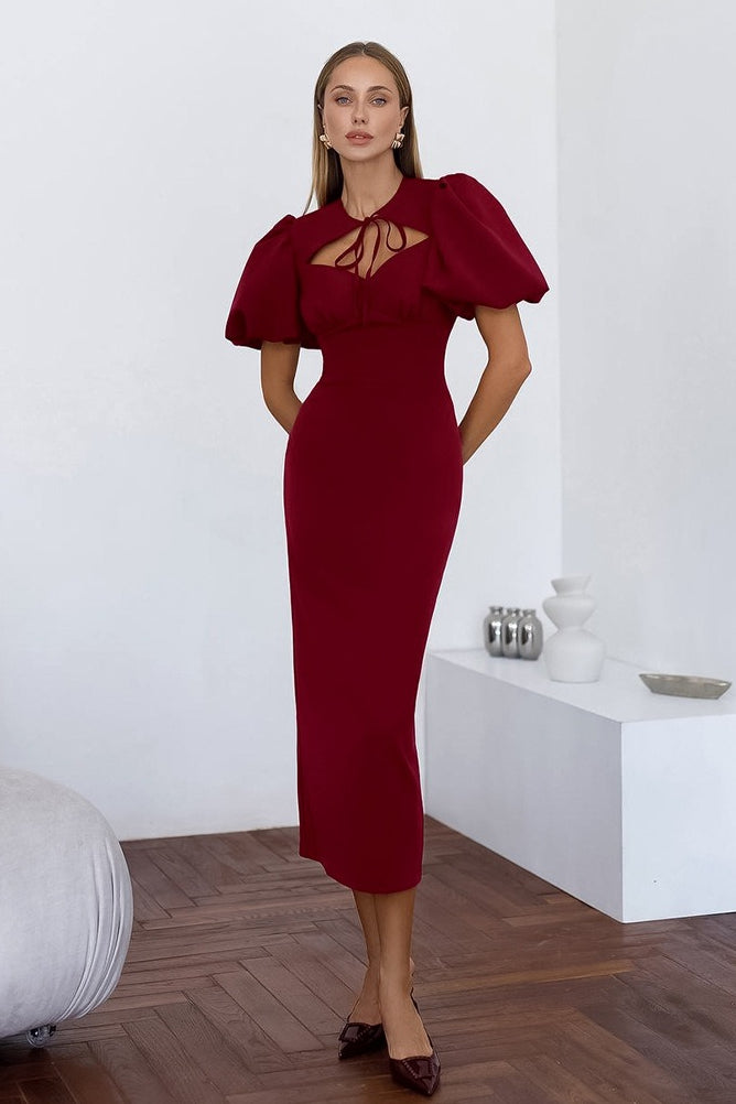 Puff-Sleeve Bodycon Maxi Dress