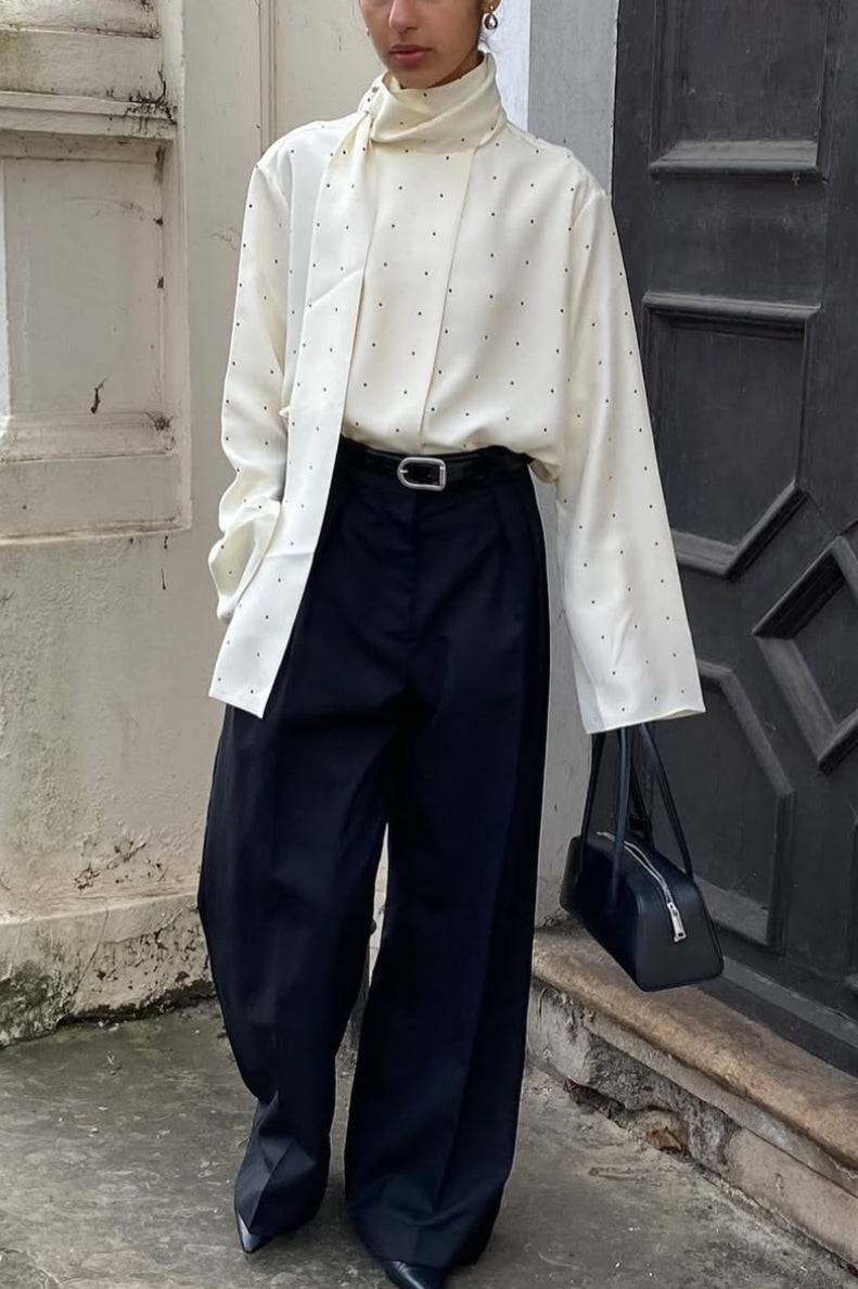 Polka Dot Ribbon Commuter Blouse