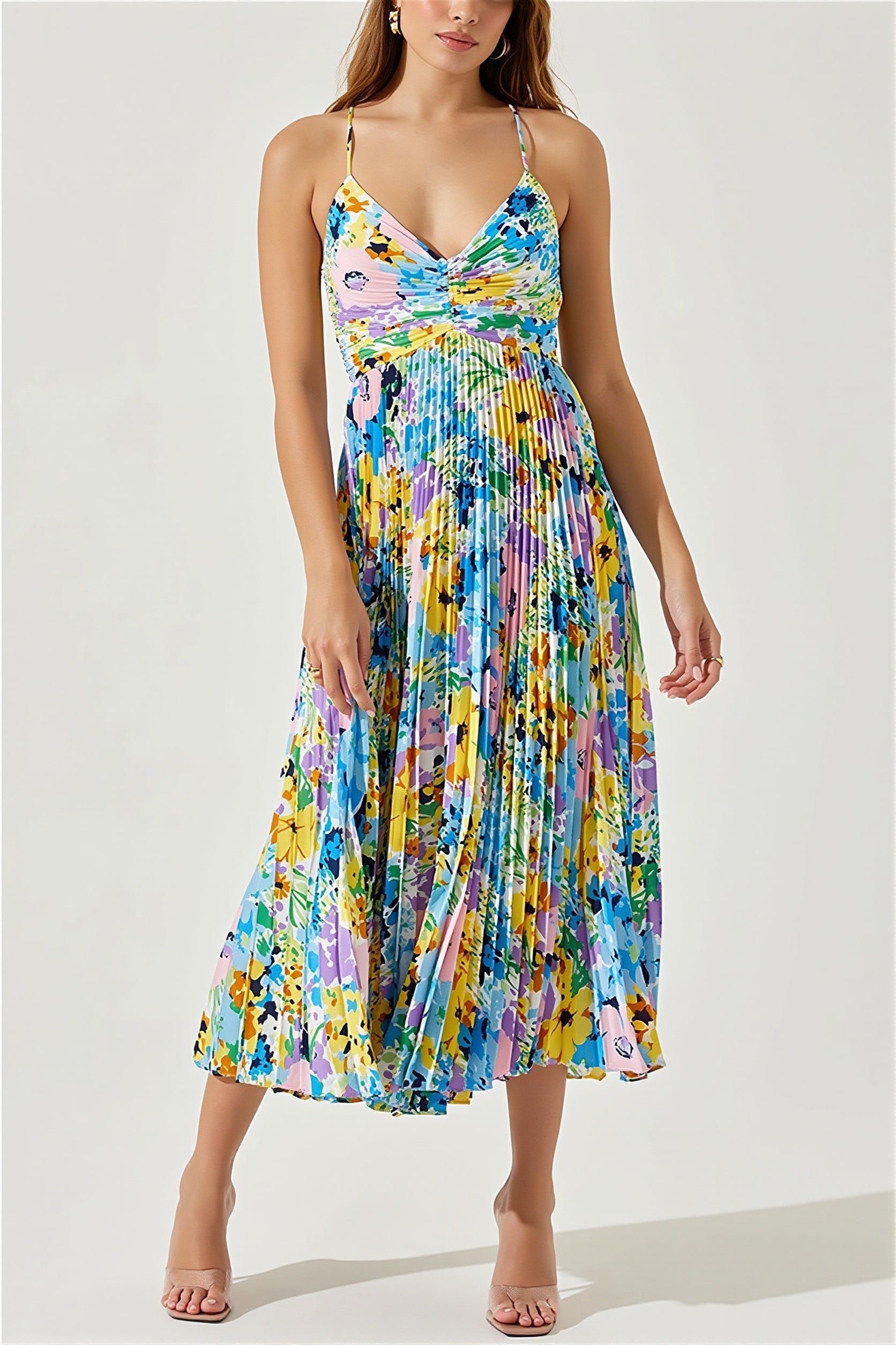 Floral Pleated Cami Maxi Dress