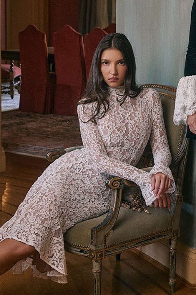 Lace Long-Sleeve Mermaid Midi Dress