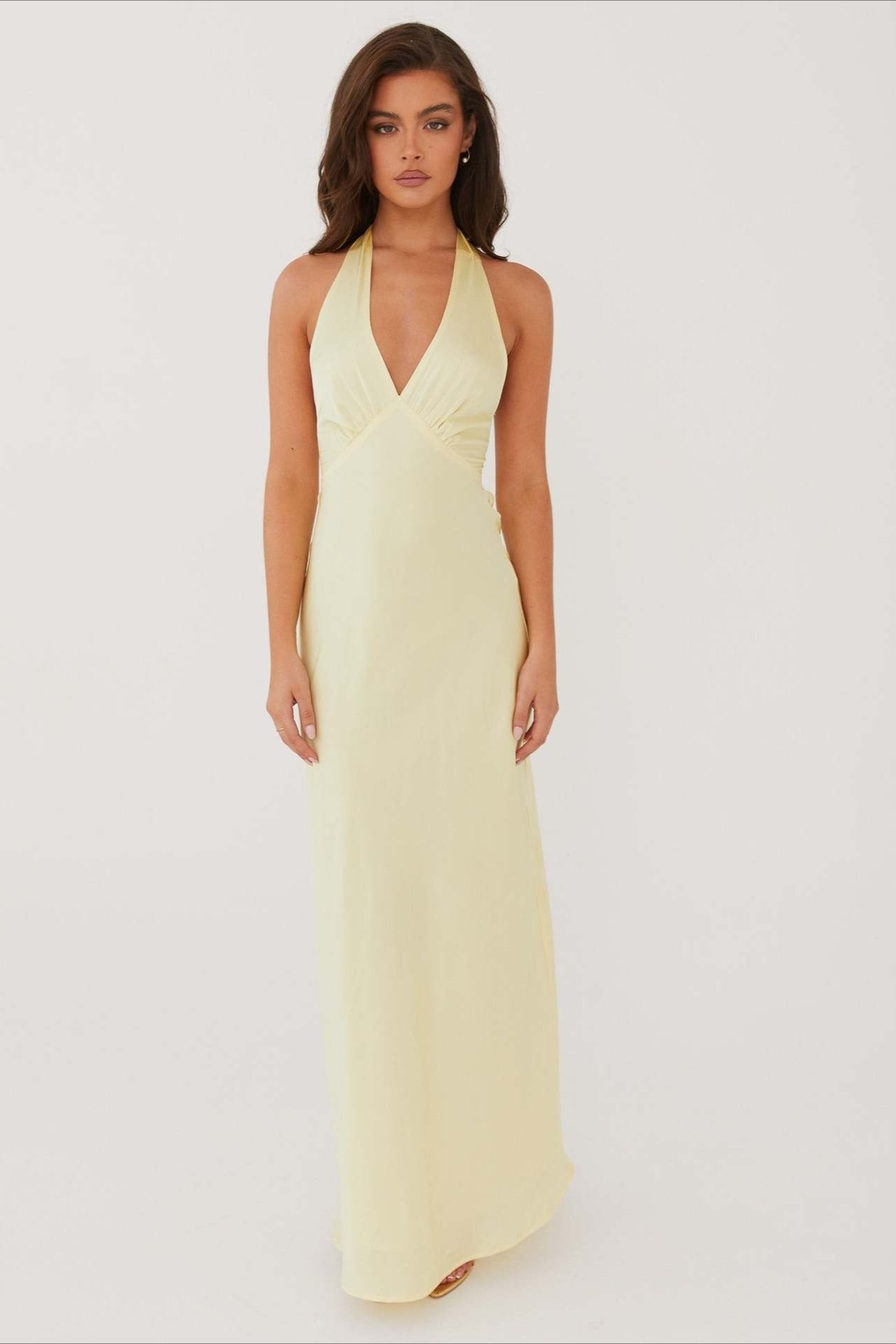 Solid V-Neck Slim Maxi Dress