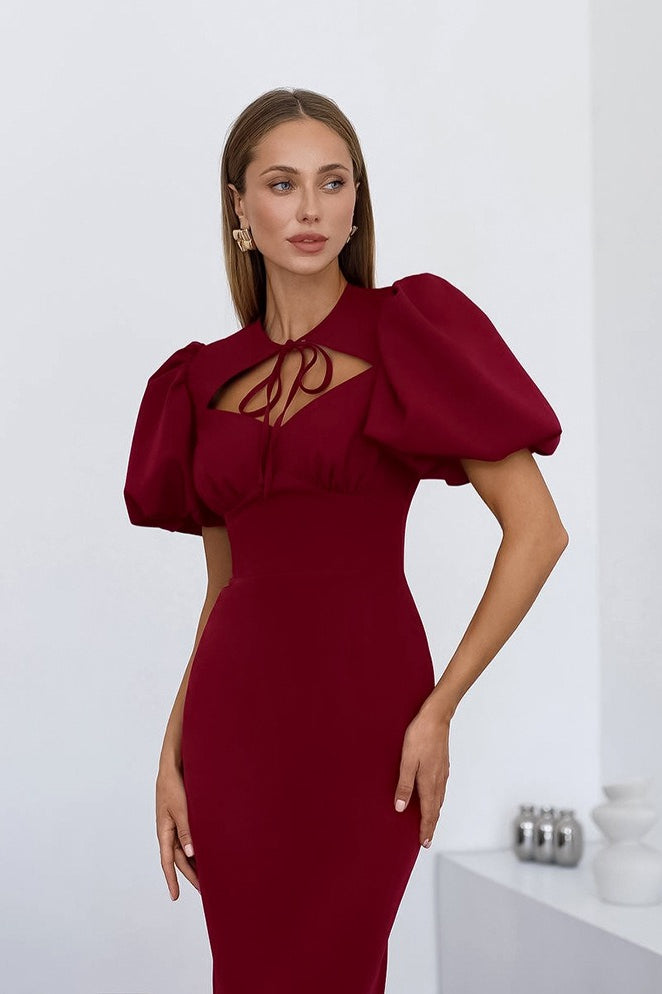 Puff-Sleeve Bodycon Maxi Dress