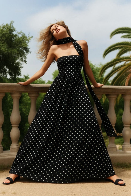 Polka Dot Off-Shoulder Cami Maxi Dress