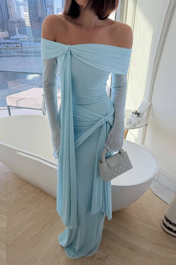 Off-Shoulder Tie Bodycon Maxi Dress