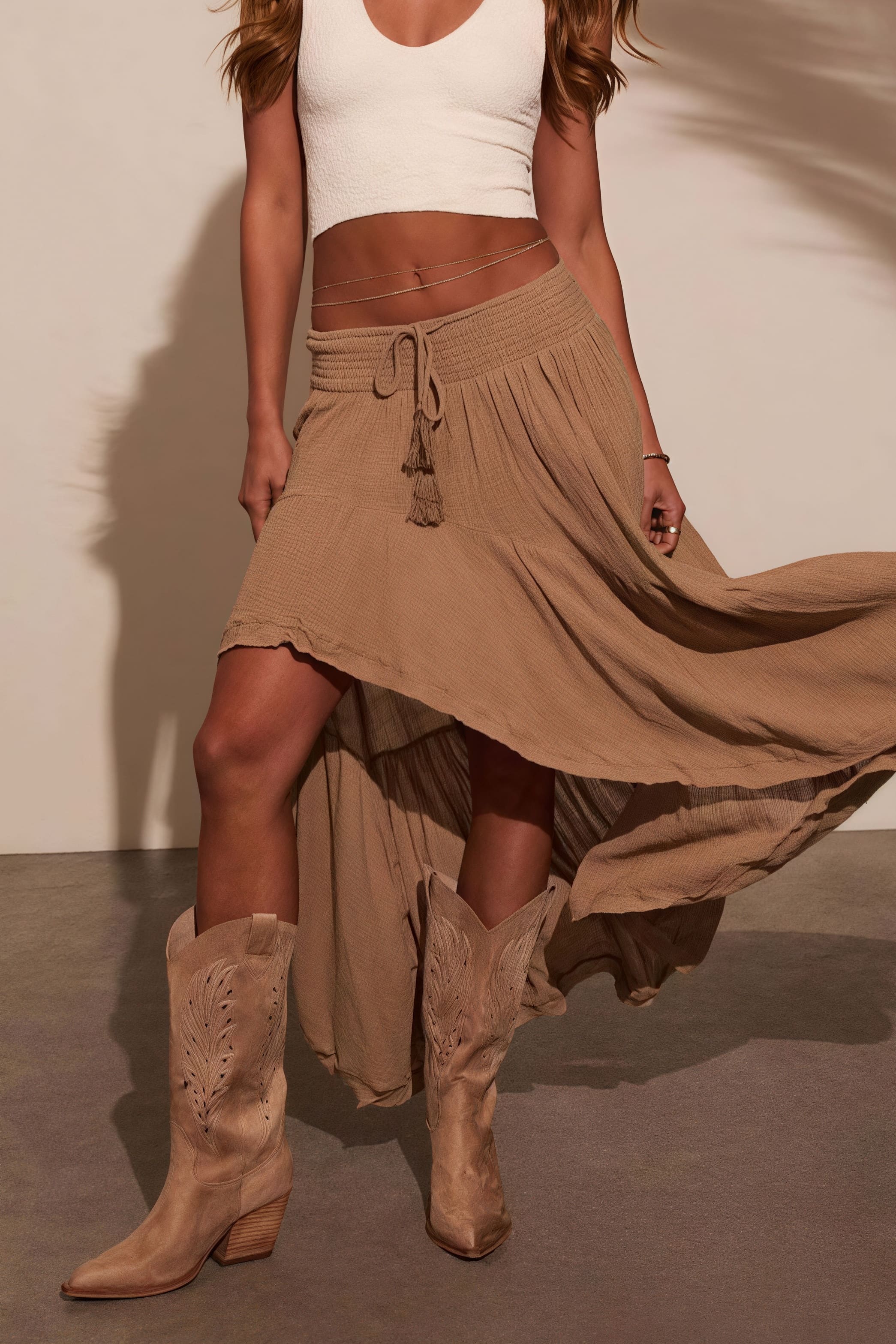 Elastic-Waist Asymmetric Skirt