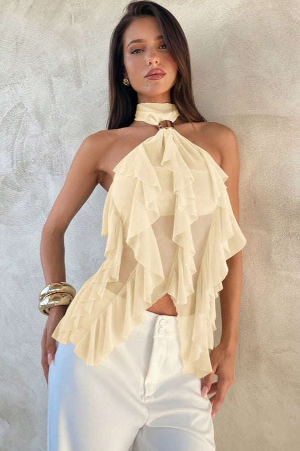 Solid Ruffle Halter Top