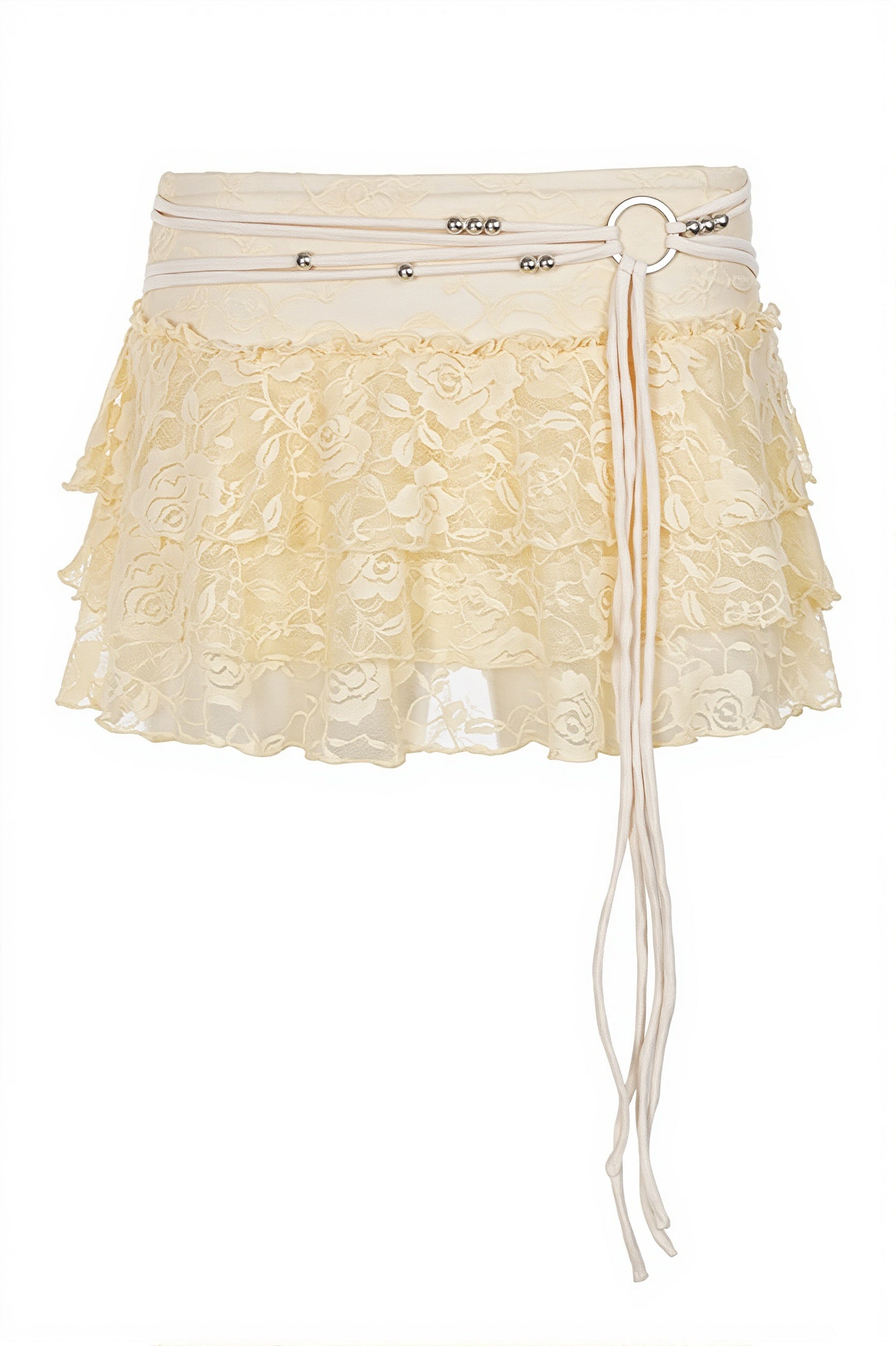 Lace Drawstring Tiered Mini Skirt