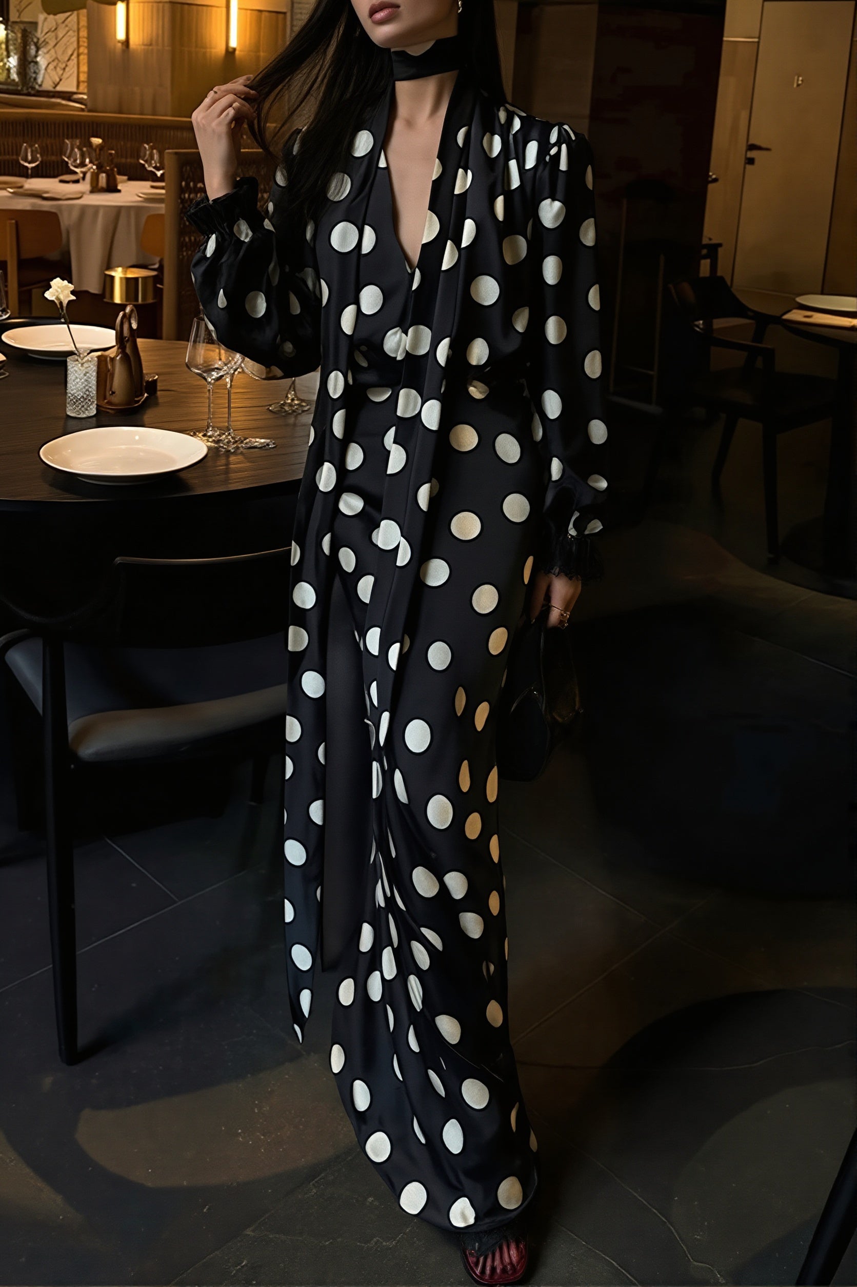 Polka Dot Sash Maxi Dress