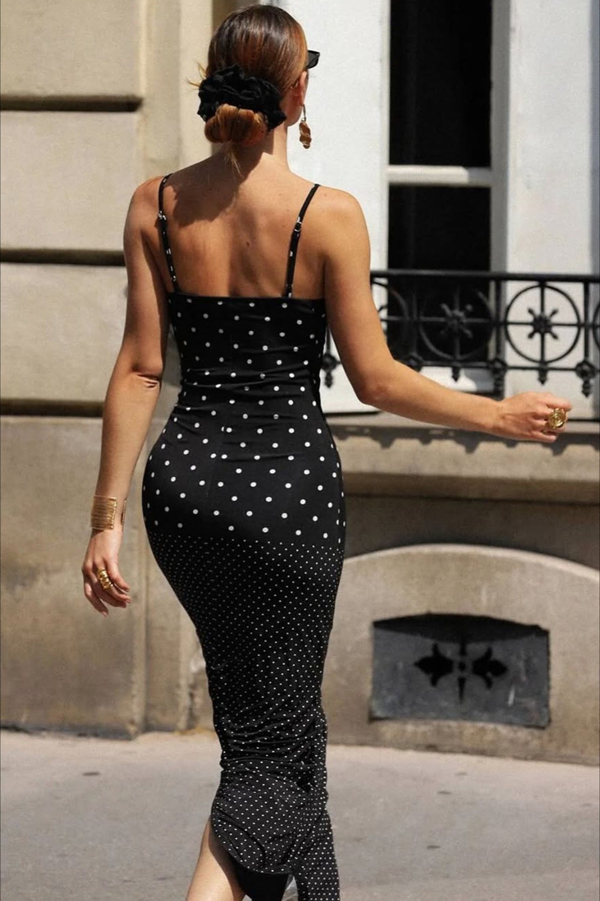Polka Dot Cami Slim Bodycon Maxi Dress