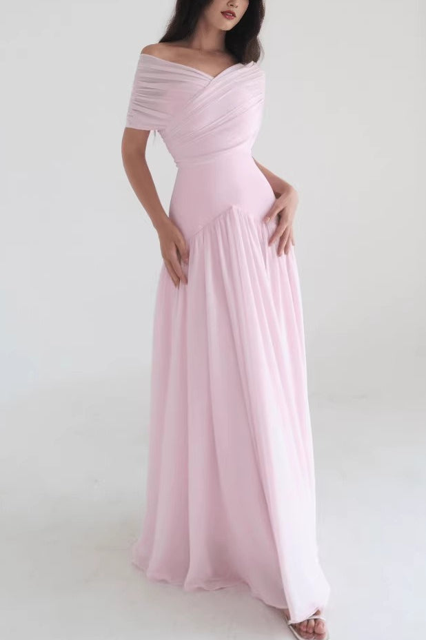 Soft-Pink Cross-Front Maxi Dress