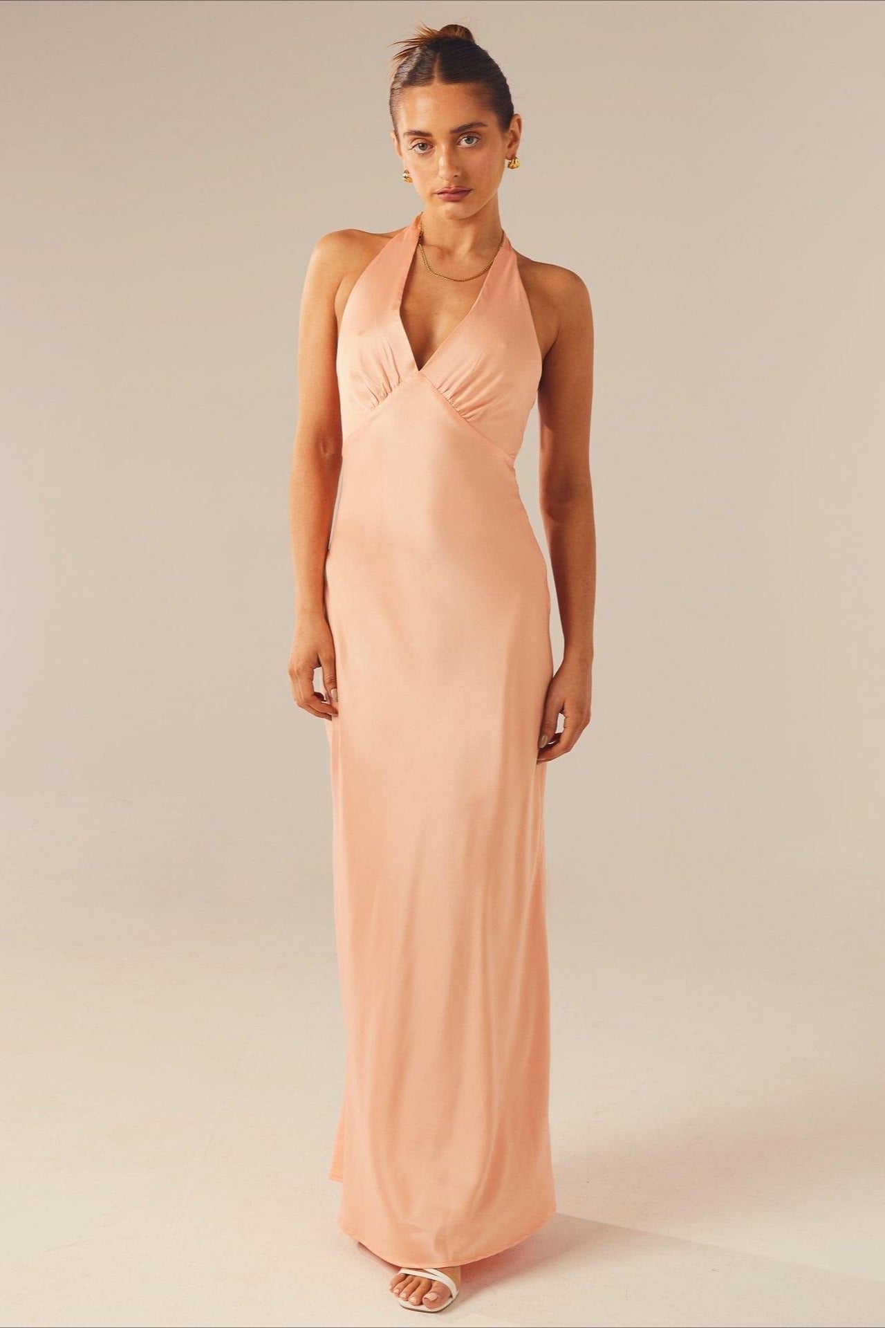 Solid V-Neck Slim Maxi Dress