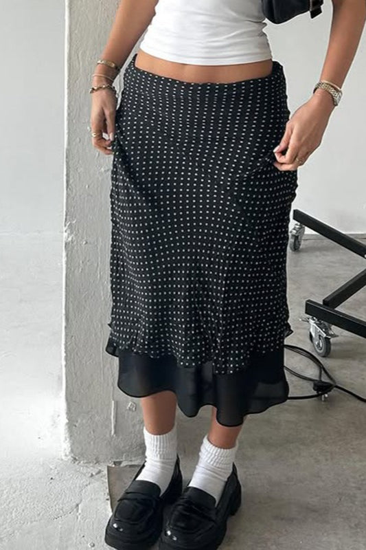 Polka Dot Mesh A-Line Midi Skirt