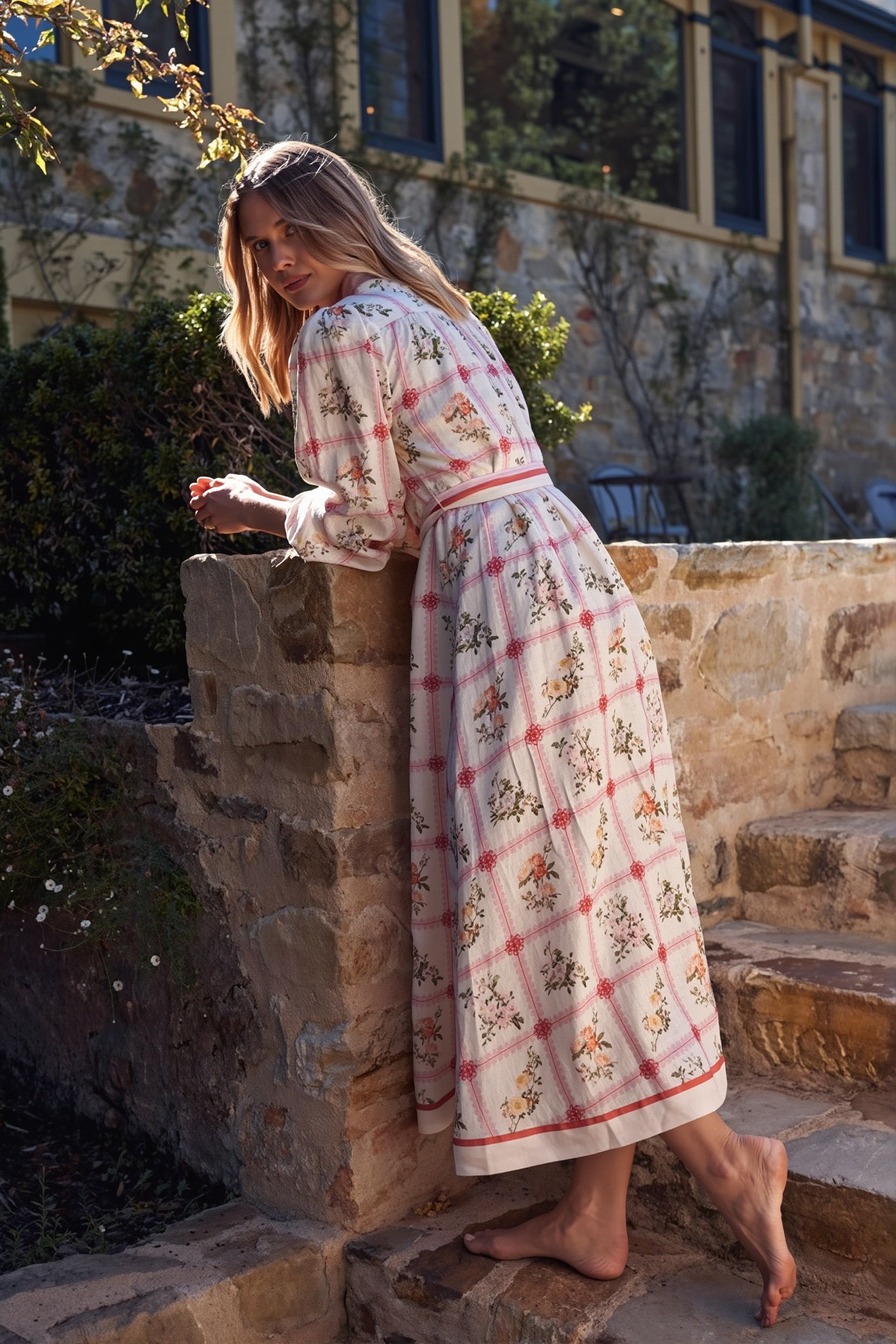 Floral Linen Tie Boho Dress