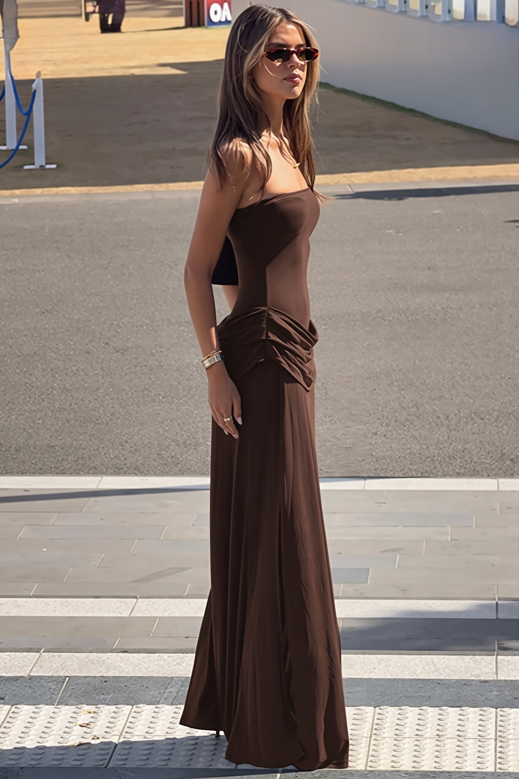 Strapless Ruched Slip Maxi Dress