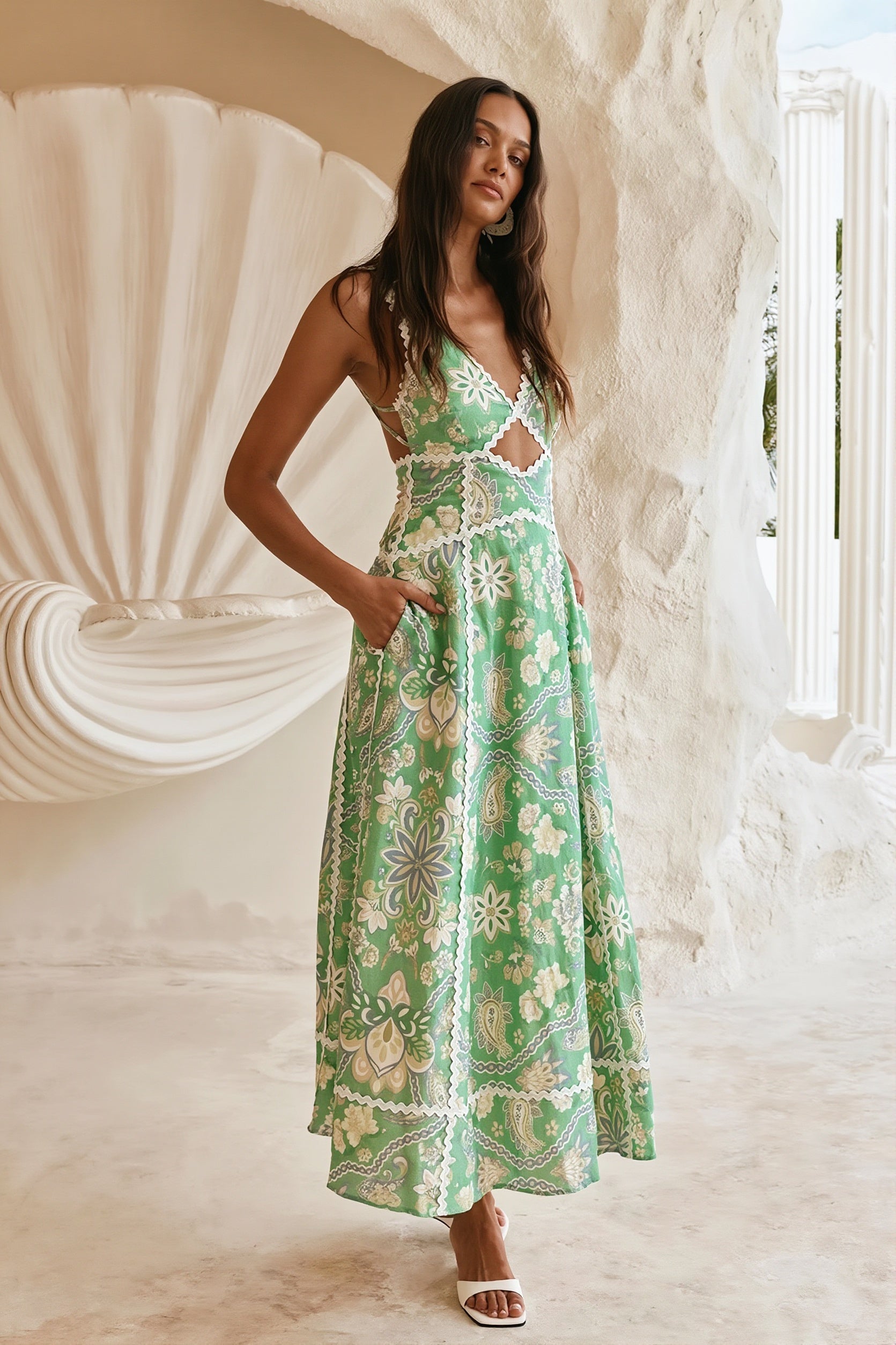 Floral Lace-Splice Boho Dress