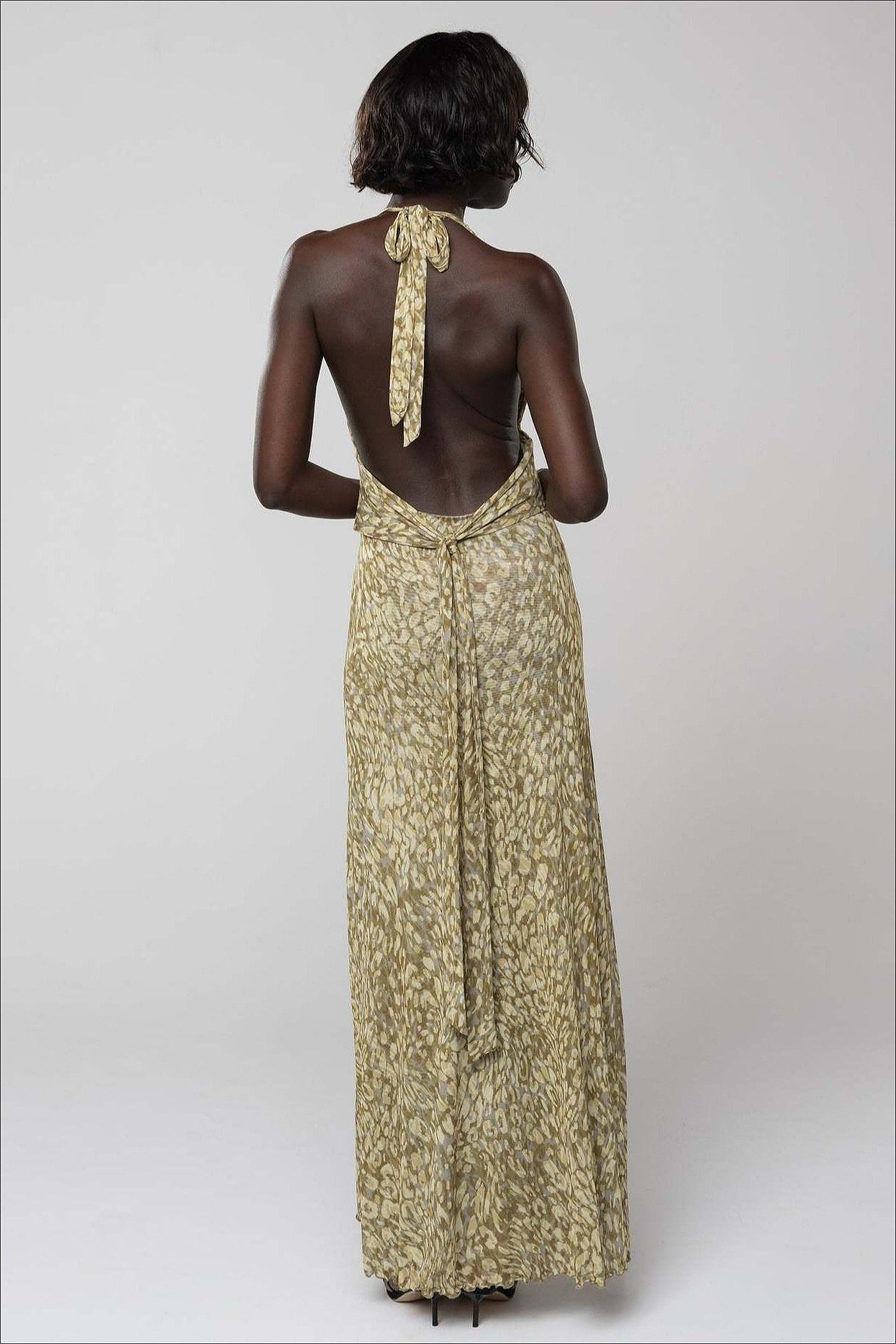 Printed Halter Backless Slim Maxi Dress