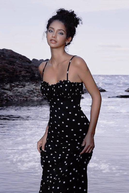 Polka Dot Cami Backless Bodycon Maxi Dress