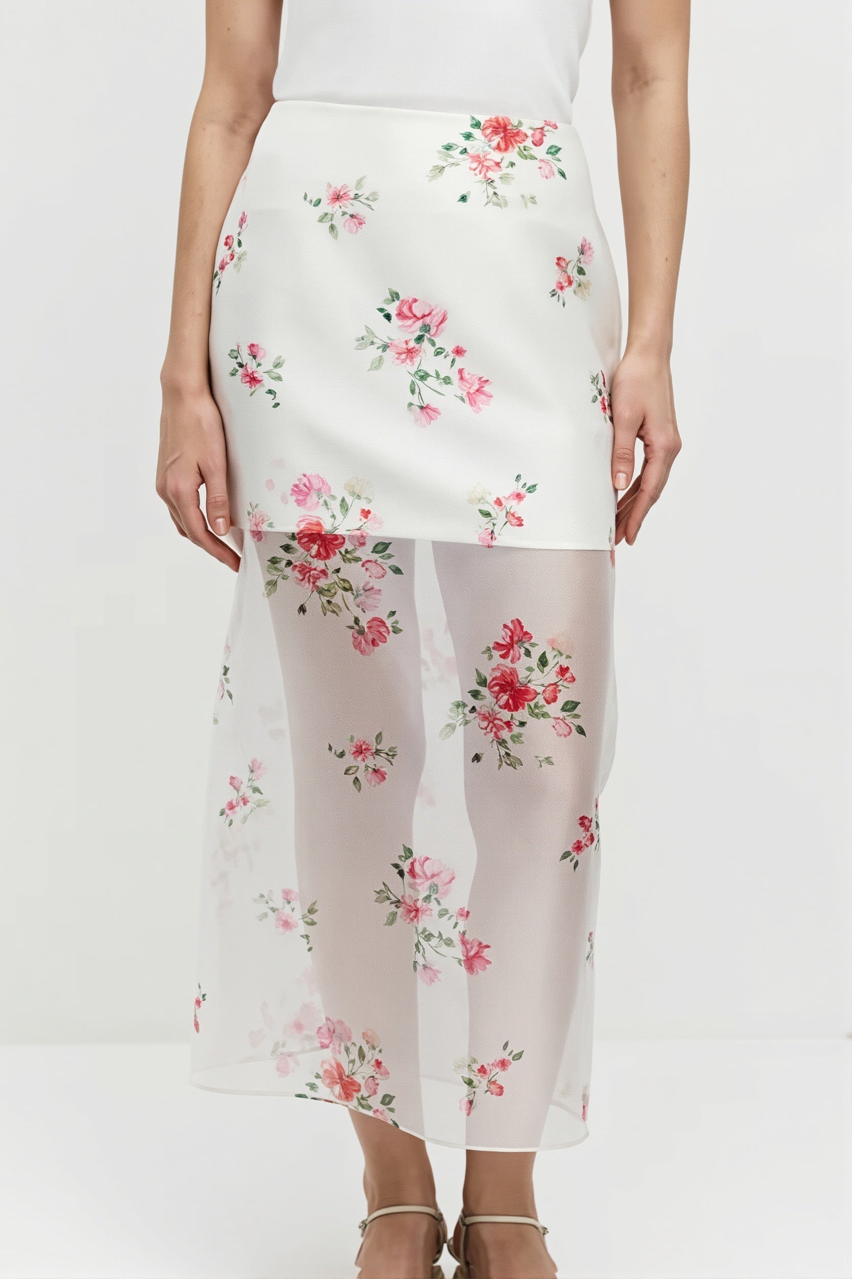 Floral Sheer Split Skirt