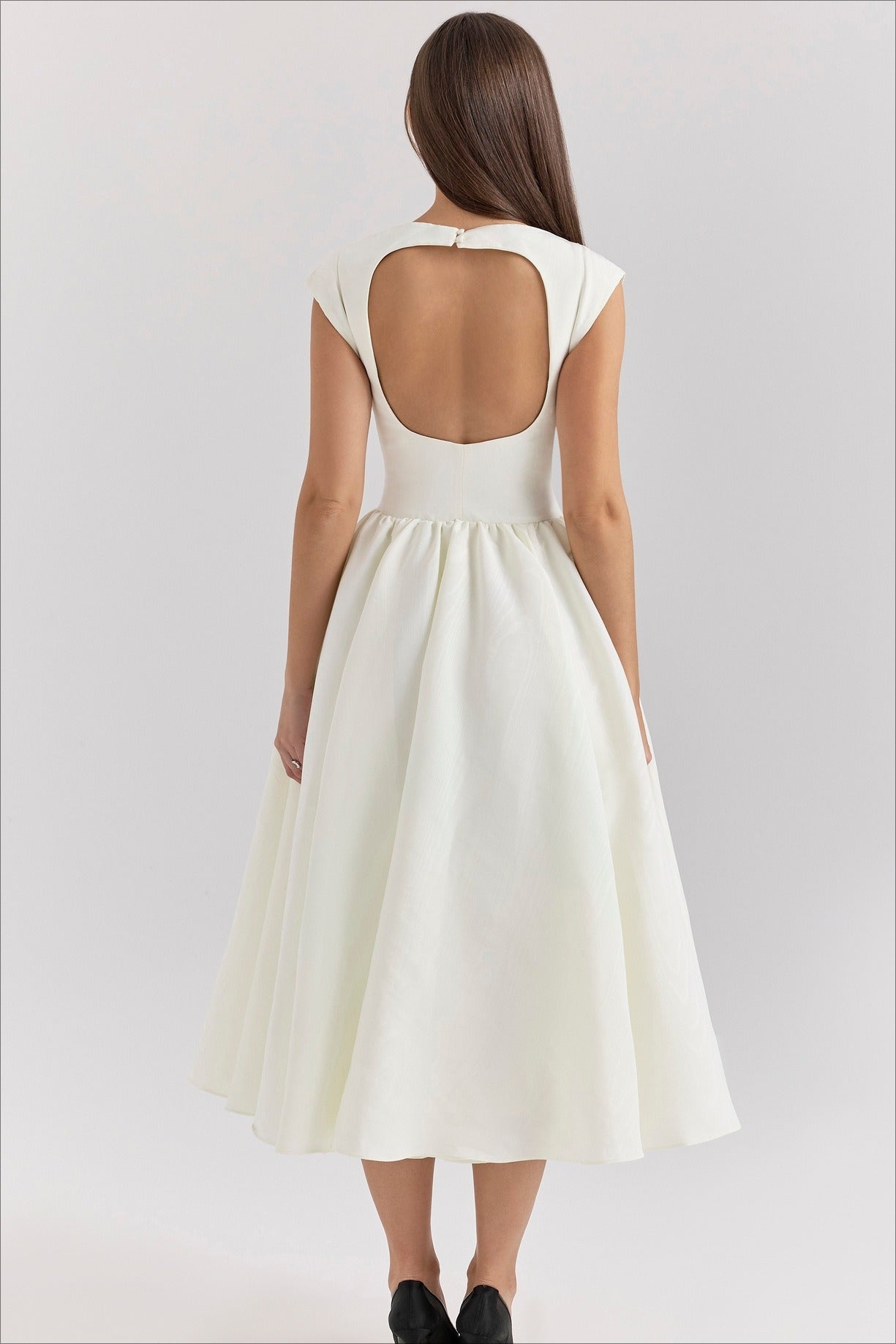 Solid Backless Swing Midi Dress