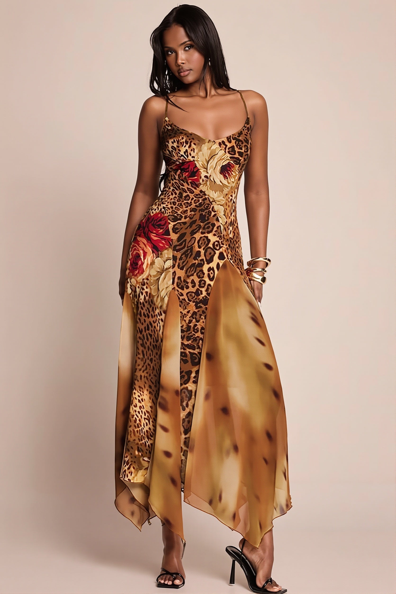 Mesh-Splice Cami Maxi Dress