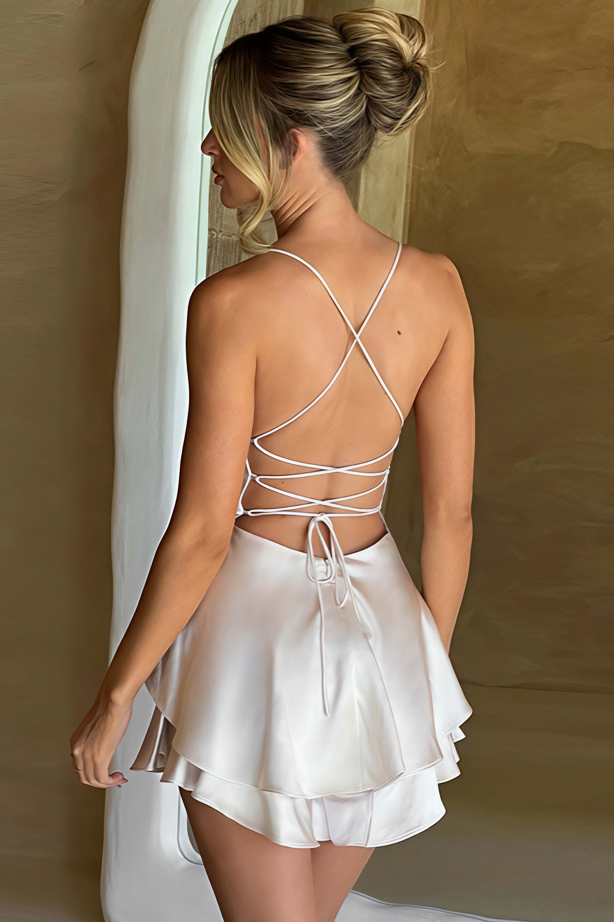 Solid Cami Backless Slim Mini Dress
