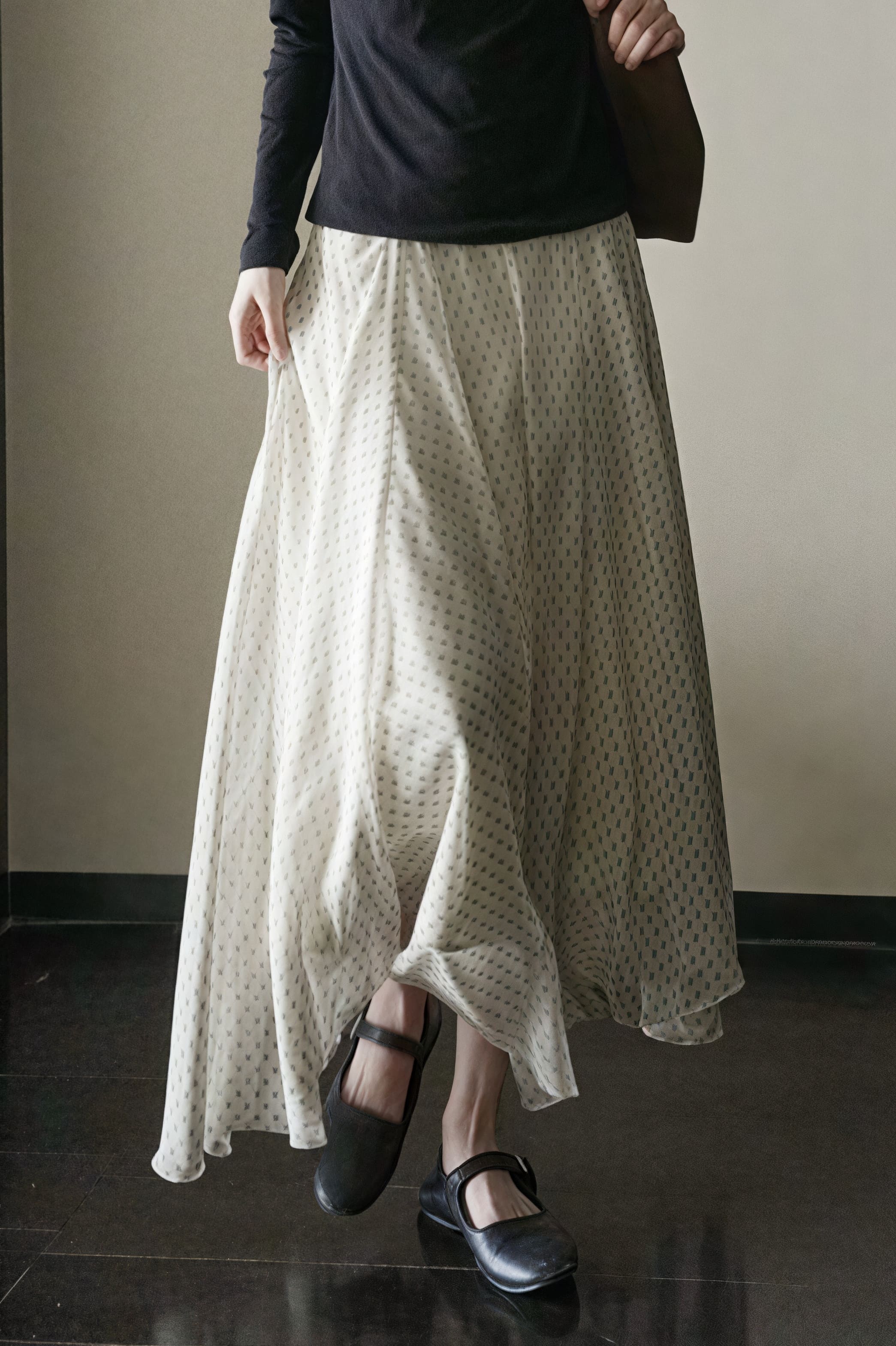 Draped Polka Dot Maxi Skirt