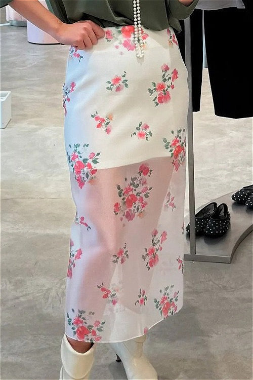Floral Sheer Split Skirt