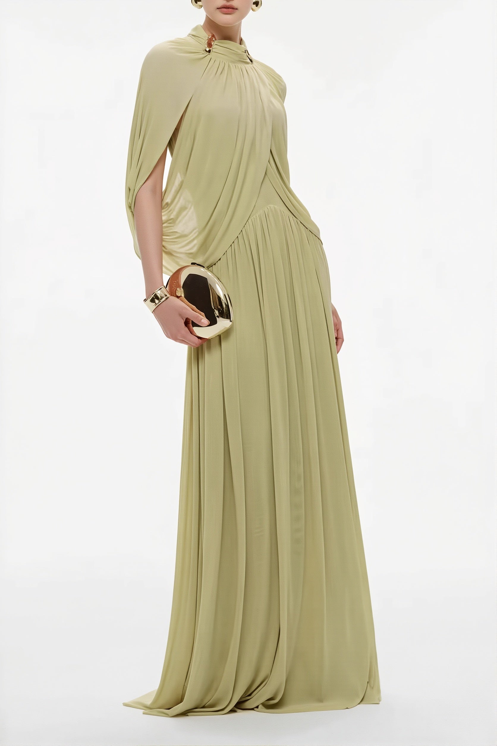 Cross-Front Ruffle Maxi Dress